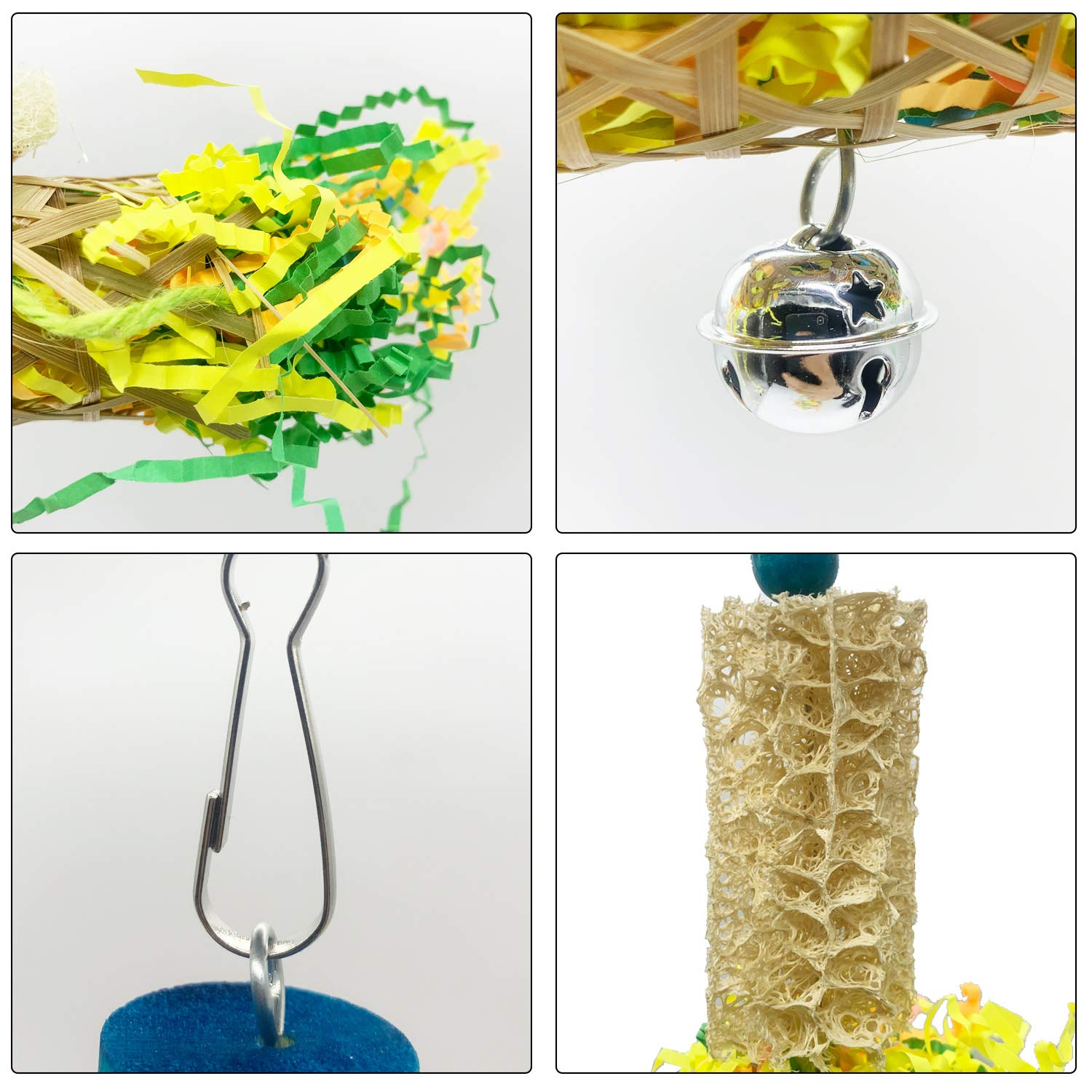 EBaokuup parrot cage toy showcases rattan texture for beak exercise.
