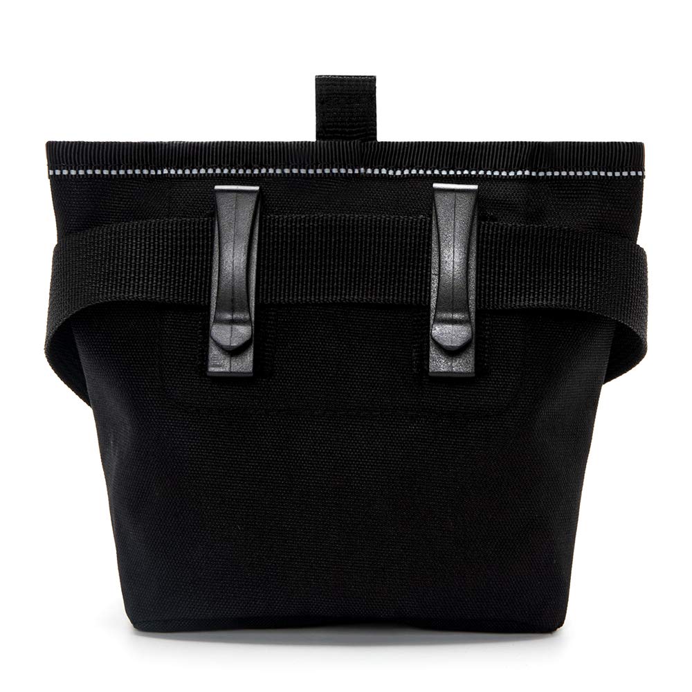 eBasics dog treat pouch clipped to belt enables hands free training