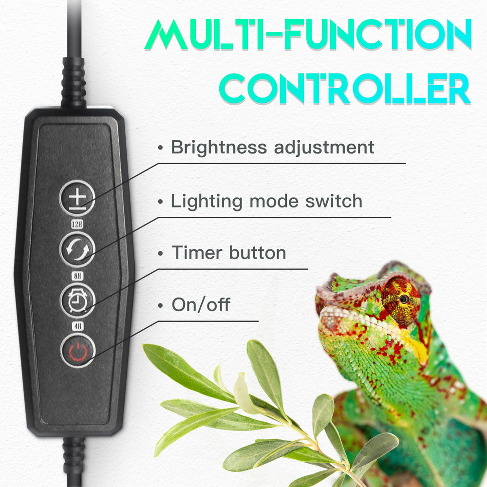 LED lamp with adjustable 4/8/12 hour cycles for flexible reptile care