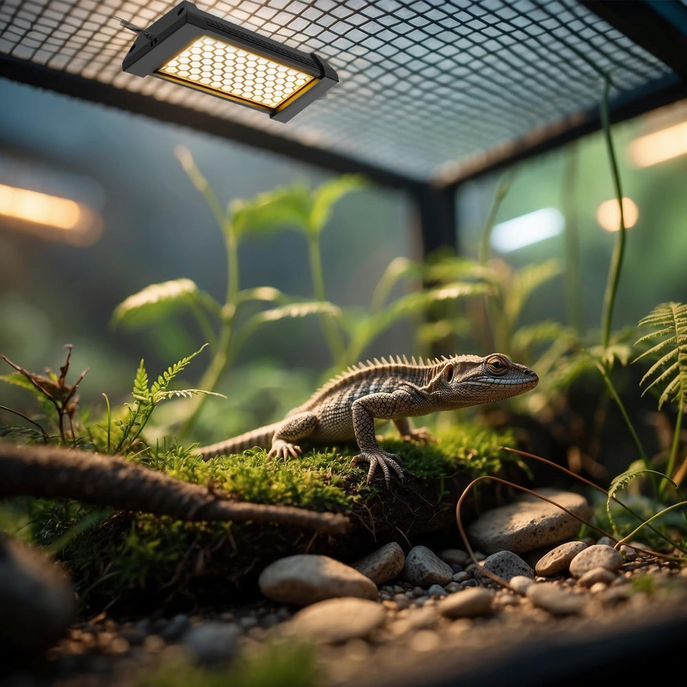 Eckpo lamp compatible with geckos and turtles in diverse terrarium setups