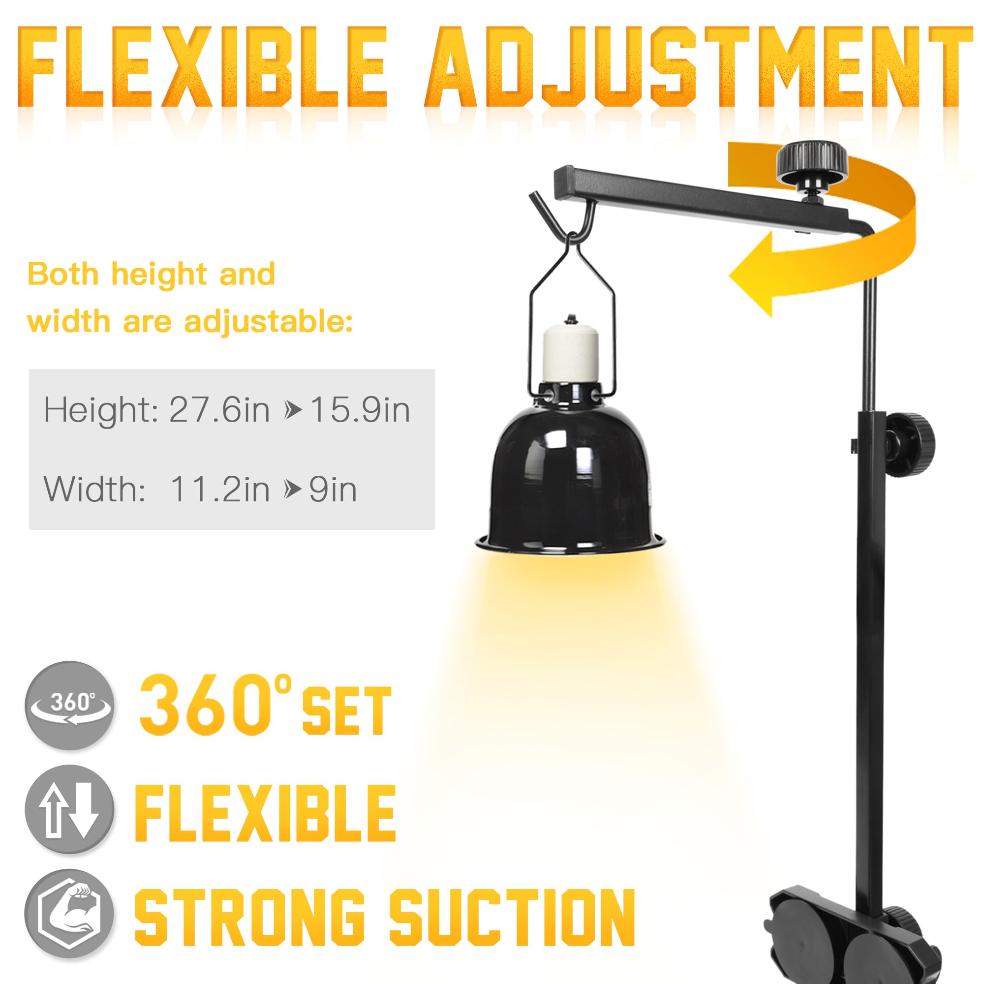 Eckpo reptile glass mount lamp stand with adjustable vertical and horizontal rods for precise distance