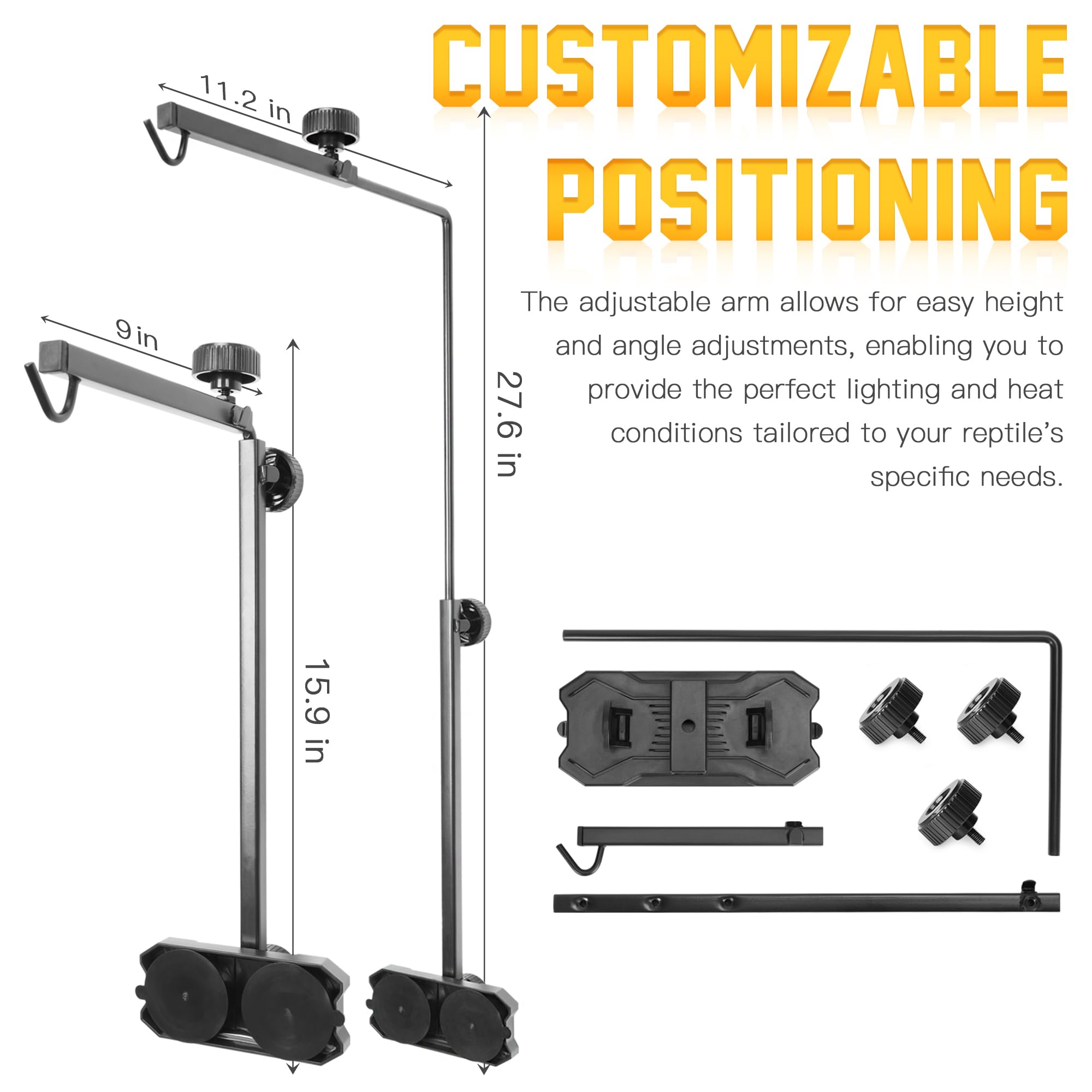 Eckpo reptile glass mount lamp stand demonstrates weight capacity up to 11 lbs