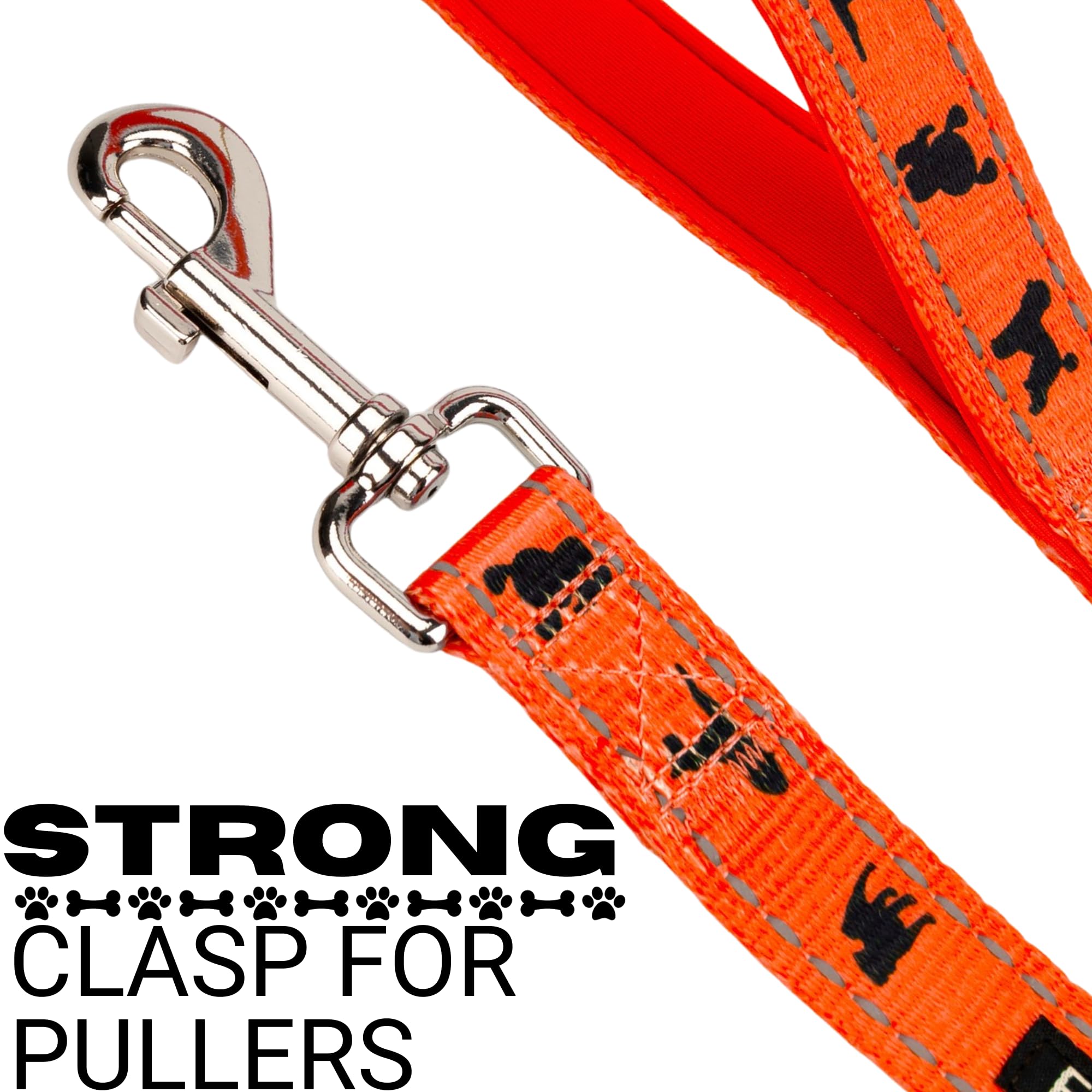 EcoBark dog leash with reflective stitching orange safety during night walks
