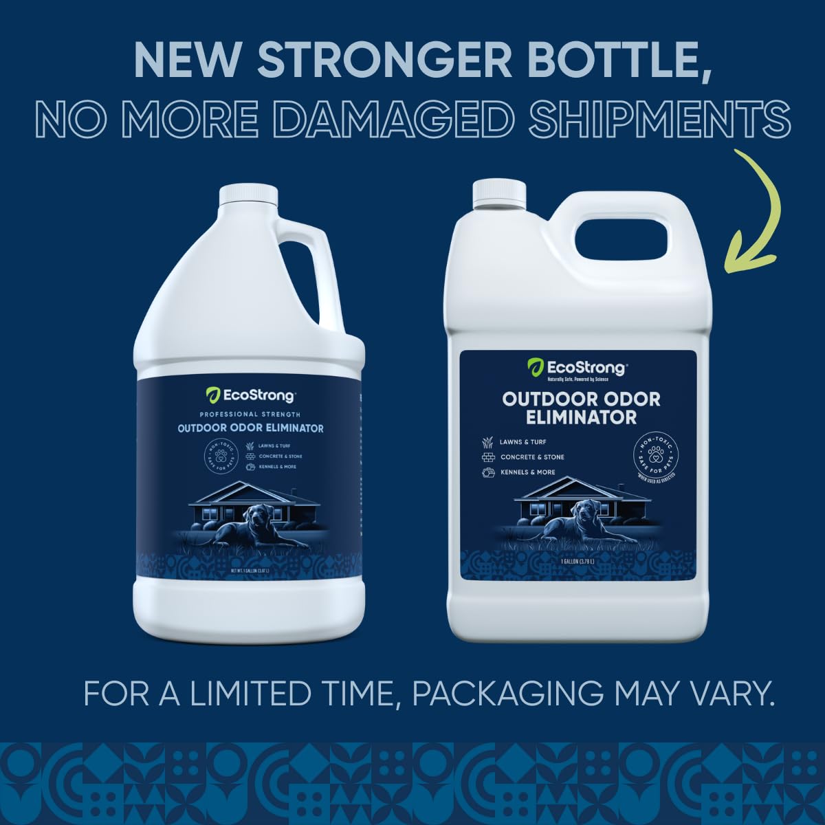 Eco Strong Outdoor Odor Eliminator spray-action demonstrates quick application on concrete and turf.