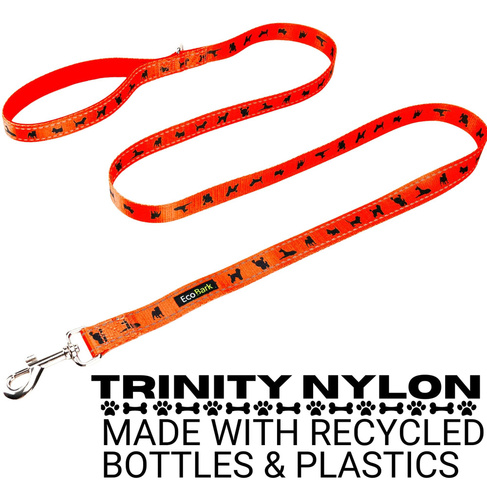 EcoBark padded-handle orange leash provides secure grip during training.