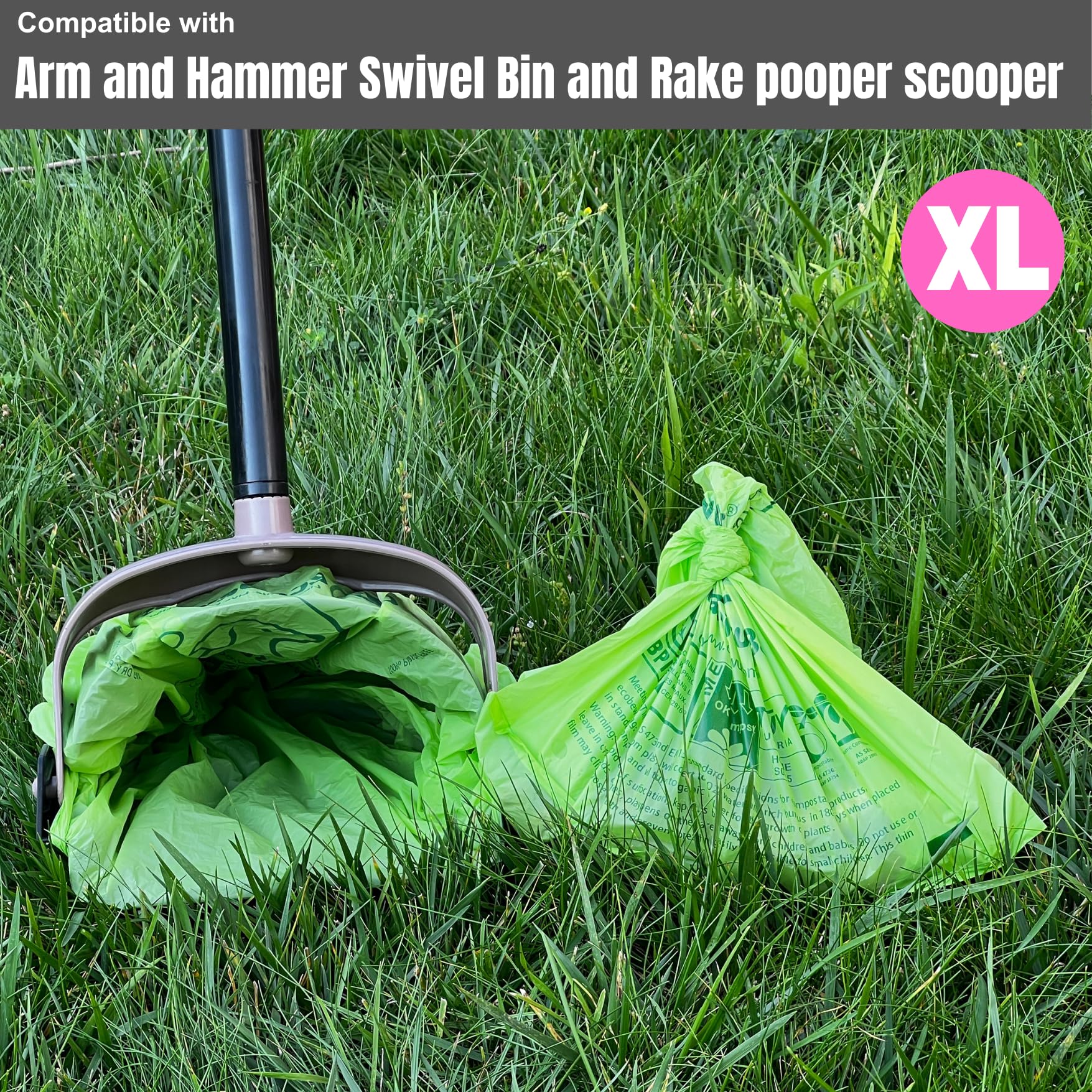 ecobewus bags with tie-handles show easy sealing after scooping waste.