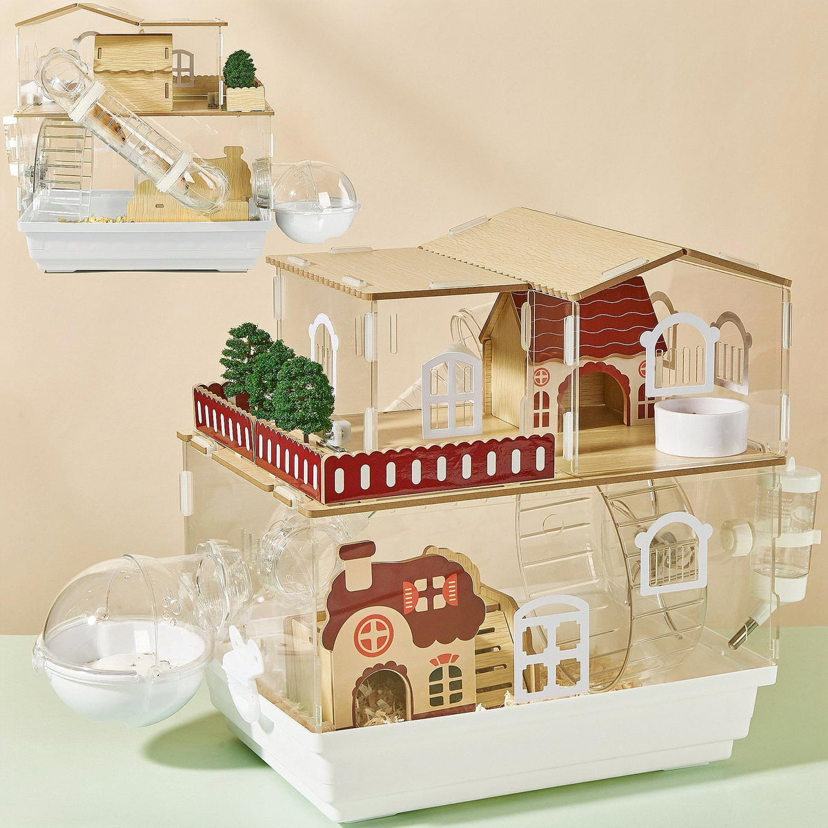 EcoCen 12in1 hamster cage front view highlighting roomy play space for daily interaction.