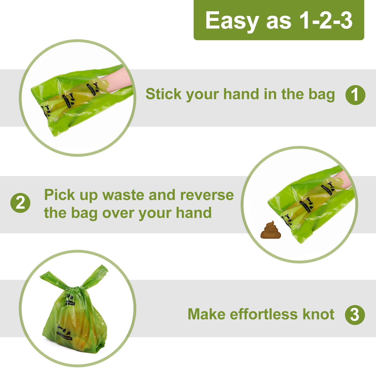 ECO-CLEAN bags with handle ties trap odors quickly.