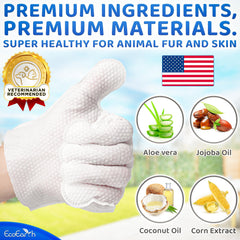 EcoEarth Premium Pet Wipes gloves in use — gentle cleansing for paws and fur.