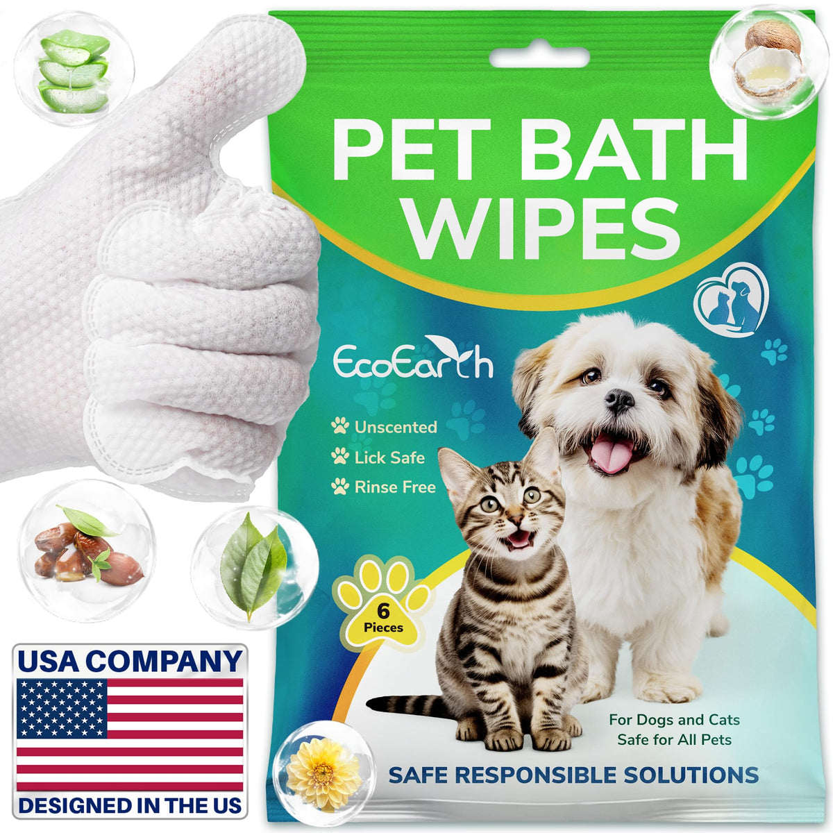 EcoEarth Premium Pet Wipes package — no-rinse convenience for quick grooming.