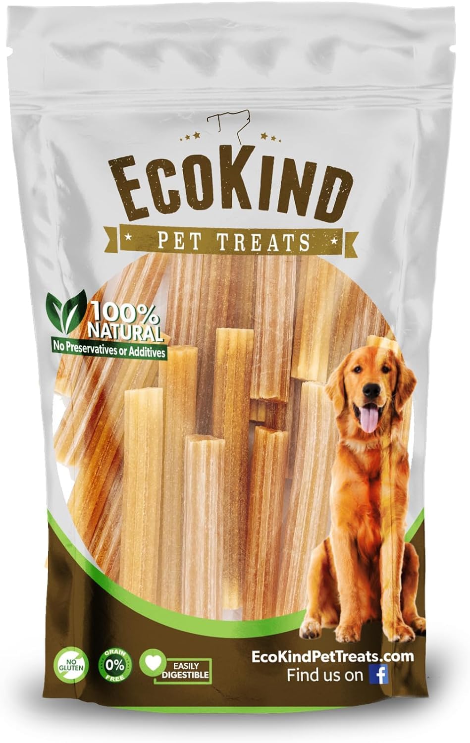 EcoKind Premium Gold packaging for peanut butter churro chews highlighting natural ingredients and value
