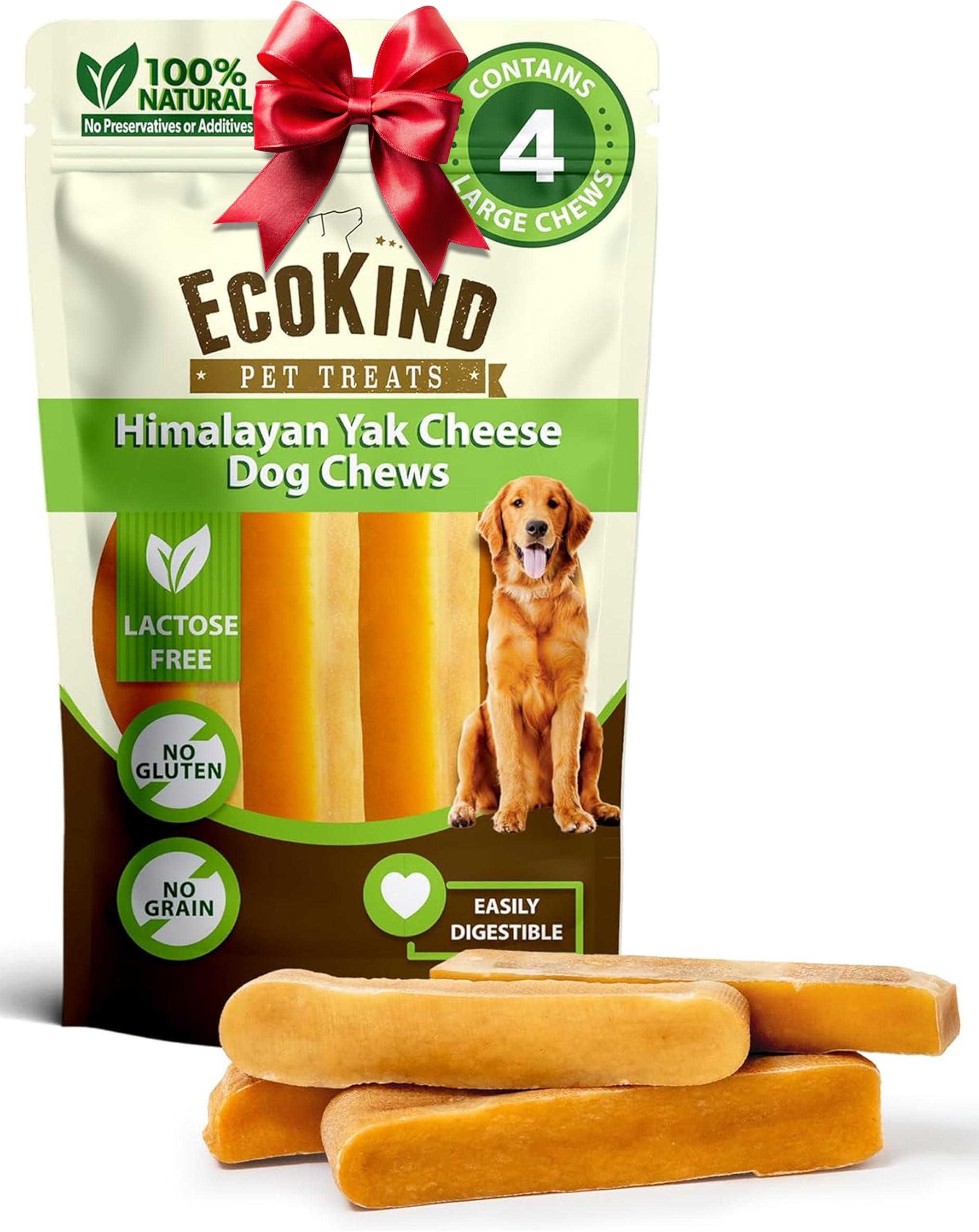 EcoKind Premium Gold Yak Chews four-pack ready for hours of chewing