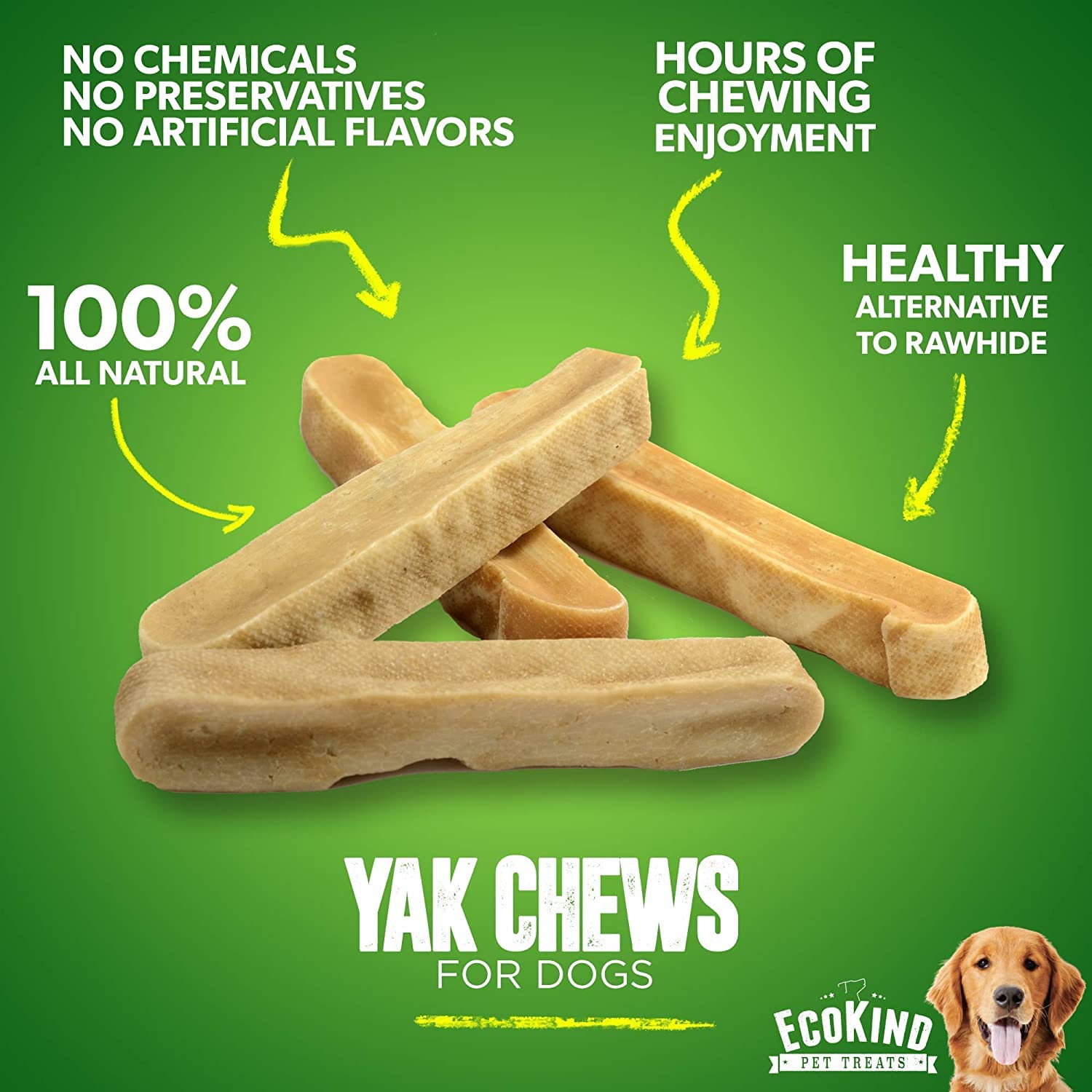 EcoKind Premium Gold Yak Chews slice showcases high-protein snack for active dogs.