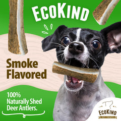 EcoKind Smoked Elk Antler Chew closeup highlights rich smoked aroma