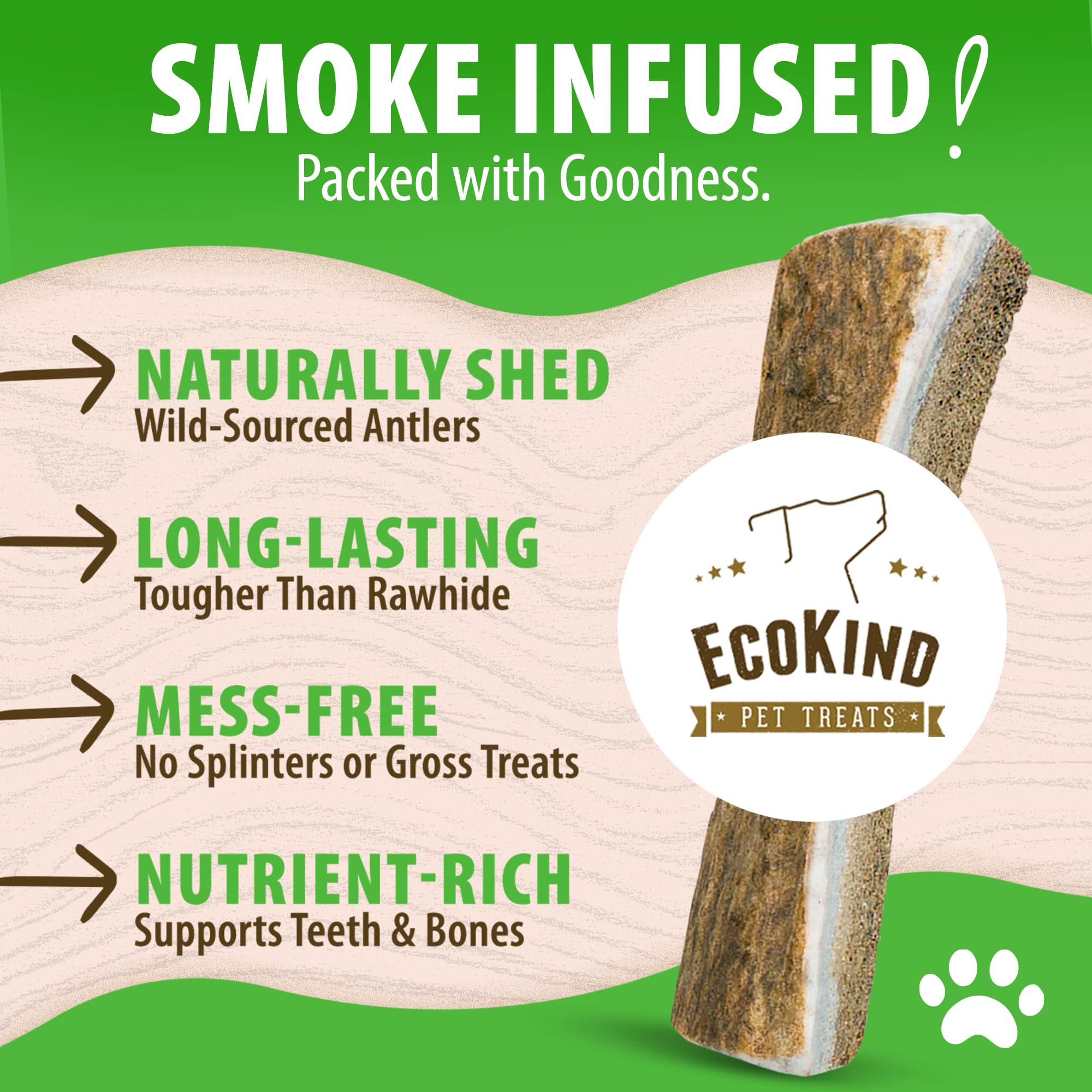 EcoKind Smoked Elk Antler Chew large-dog shot shows durable chew