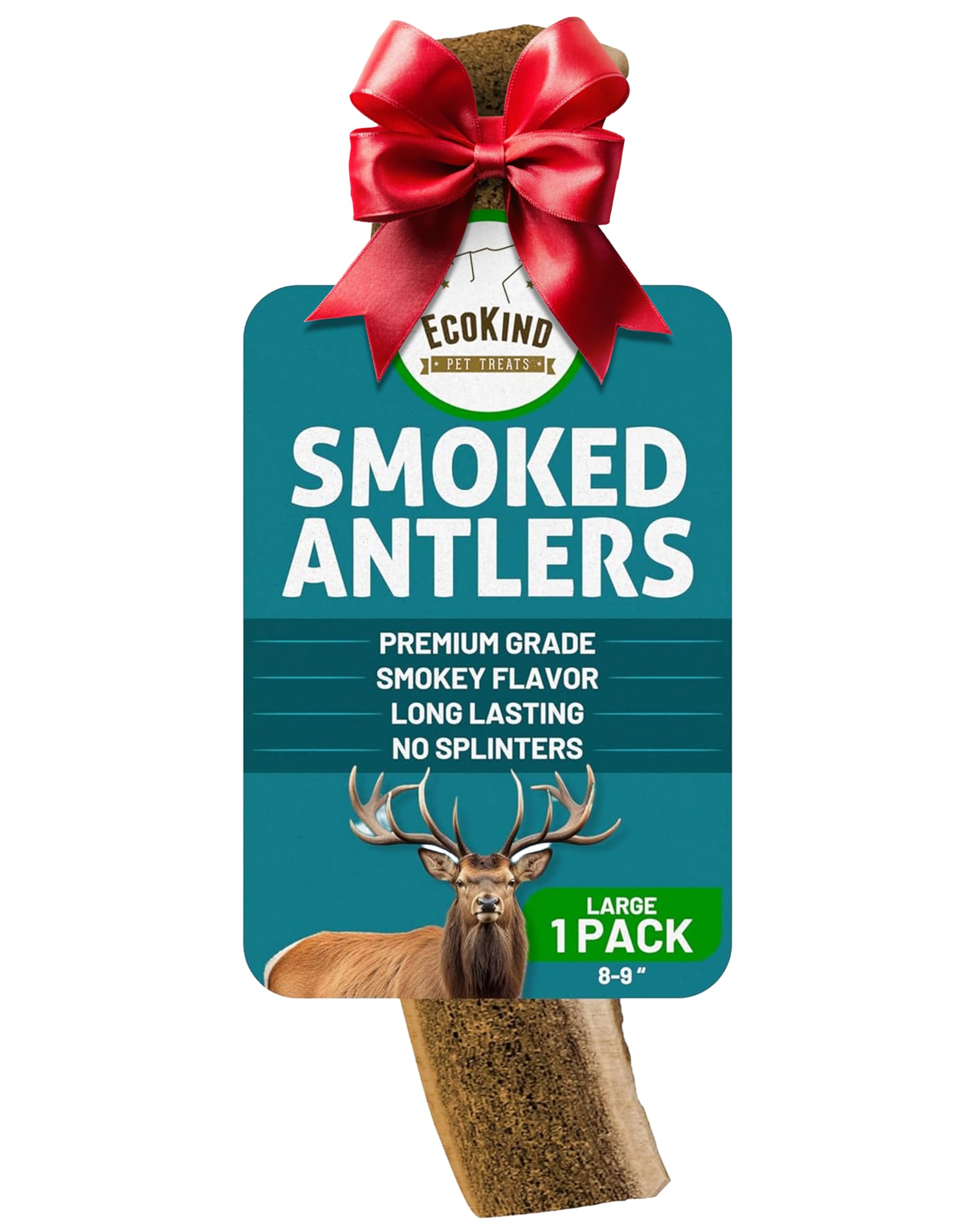 EcoKind Smoked Elk Antler Chew packaging showcases premium natural dog treat