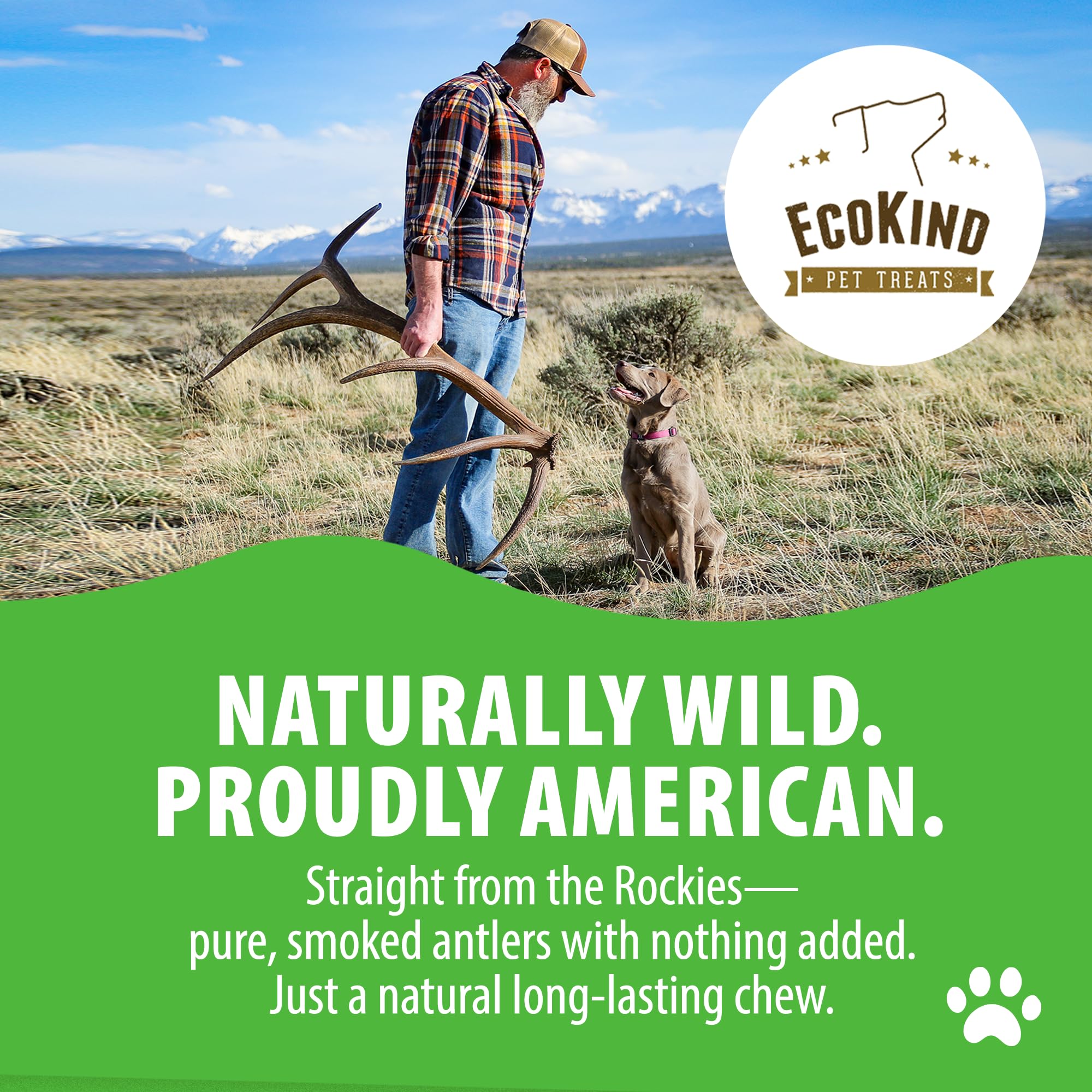 EcoKind Smoked Elk Antler Chew safety shot reminds to supervise chews