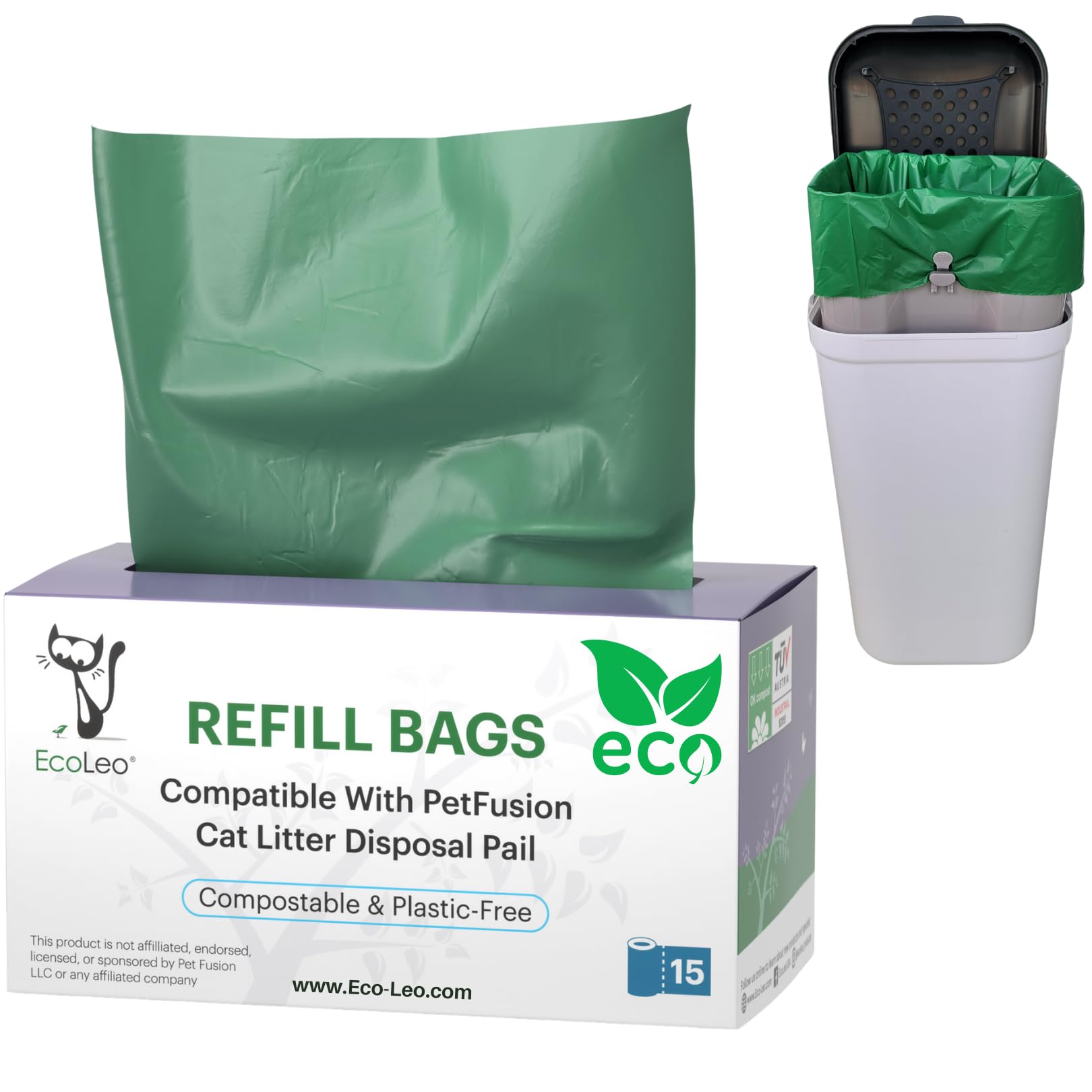 EcoLeo Pet-Fusion bags on a roll for easy dispensing and cleanup.