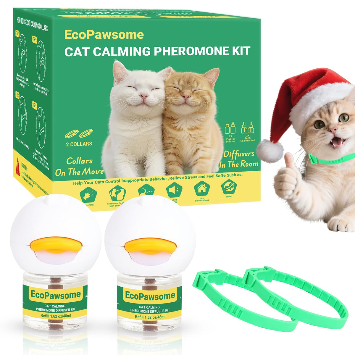 EcoPawsome 6in1 cat calming kit packaging shows holiday-ready design for gifting