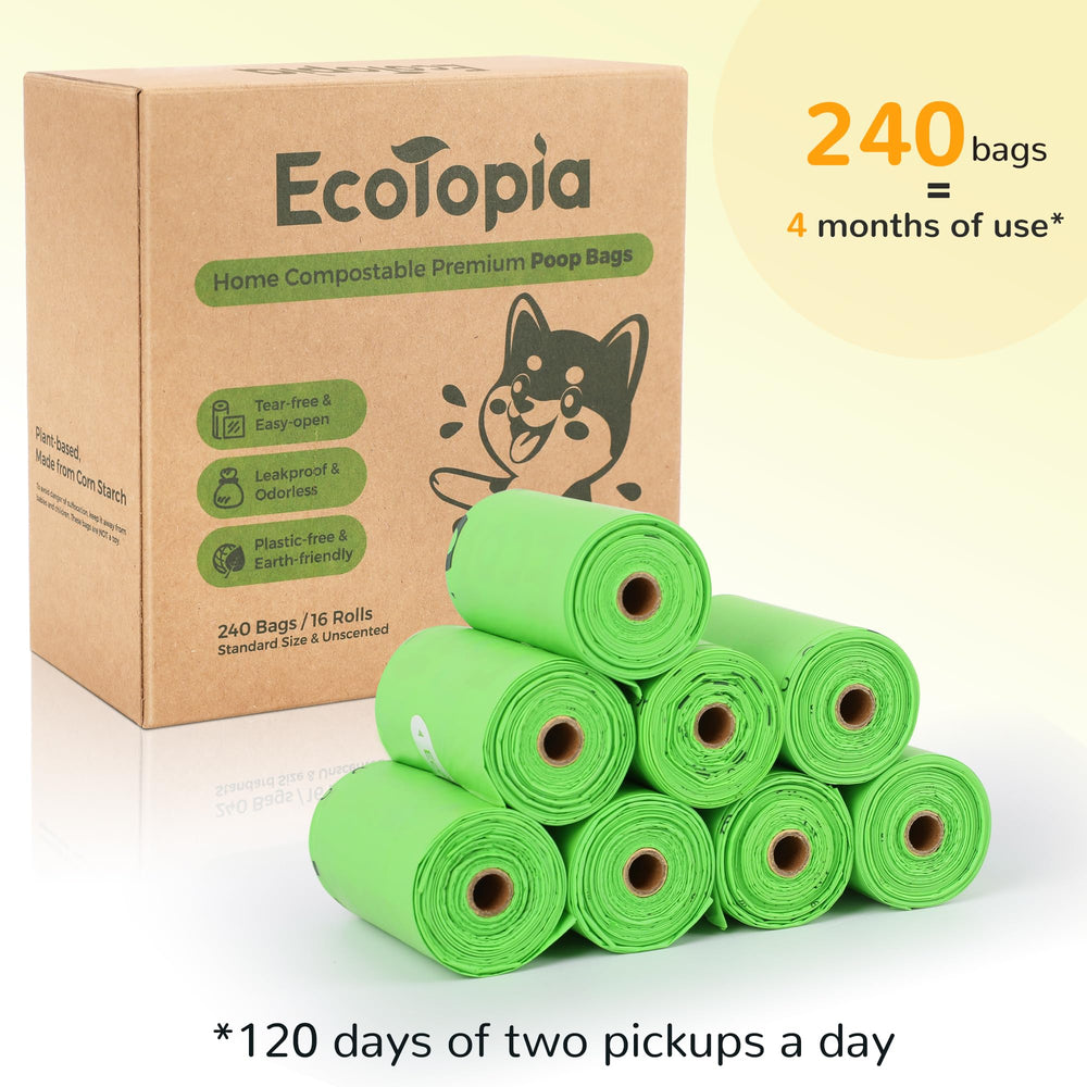 EcoTopia certifications logos with bag demonstrating D6400 and 13432 compliance