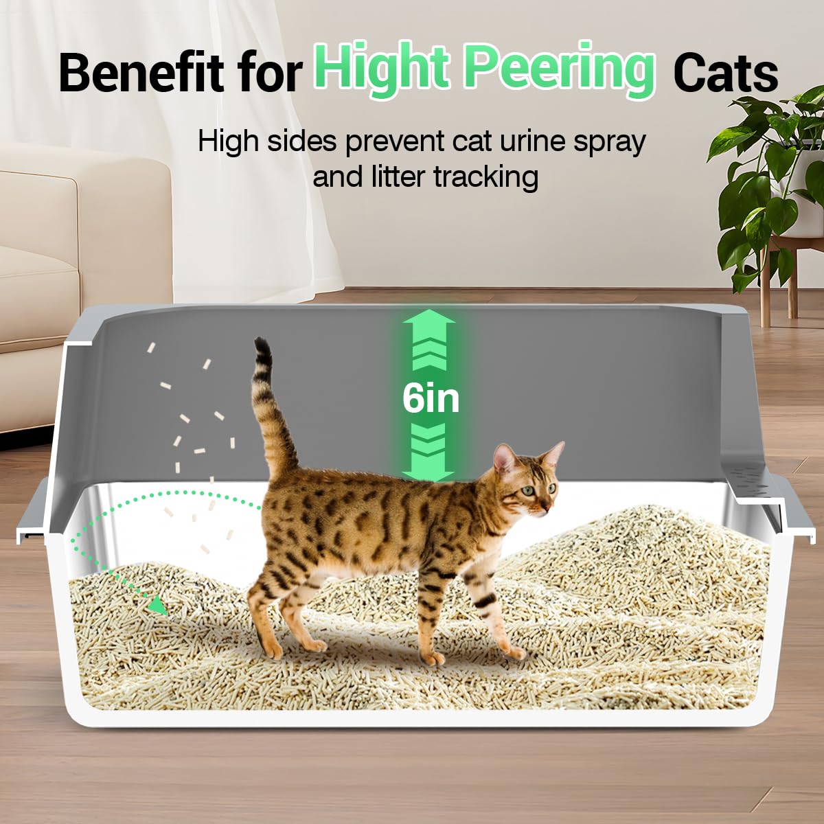 Ecsdsvsd stainless-steel litter box side view highlights durable construction and easy maintenance.