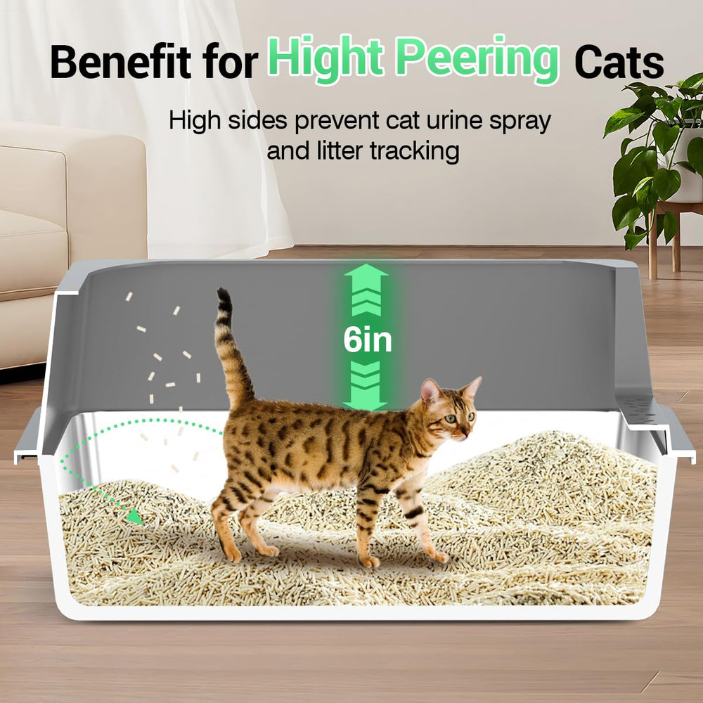 Ecsdsvsd stainless-steel litter box side view highlights durable construction and easy maintenance.