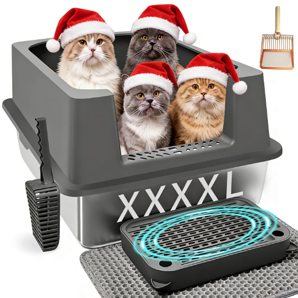 Ecsdsvsd XXXXL stainless steel litter box inside view shows roomy space for large cats