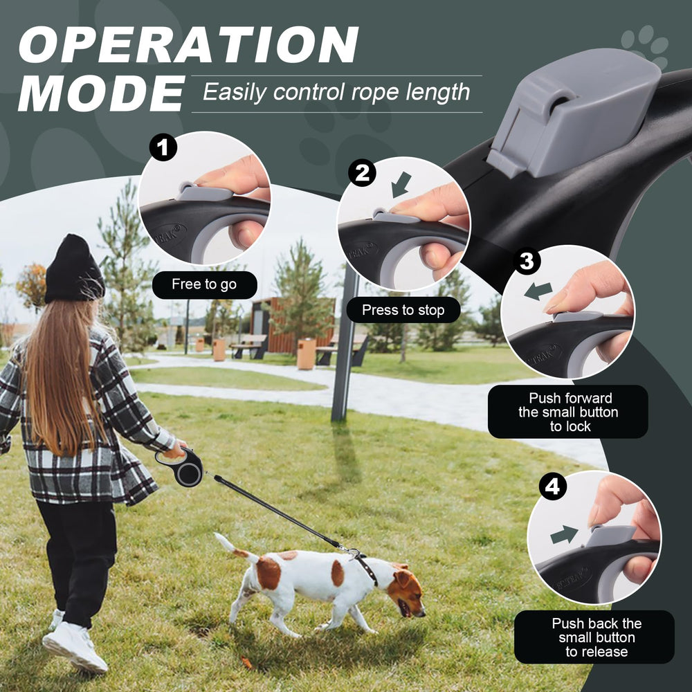 EC.TEAK retractable dog leash 20ft anti-slip handle ensures comfortable long walks.