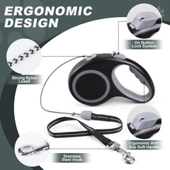 EC.TEAK retractable dog leash 20ft lock button for easy one-handed control.