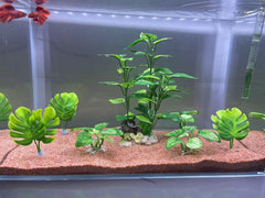 EDGCTYU silk plants pack7-green decor adds vibrant color to fish habitats.