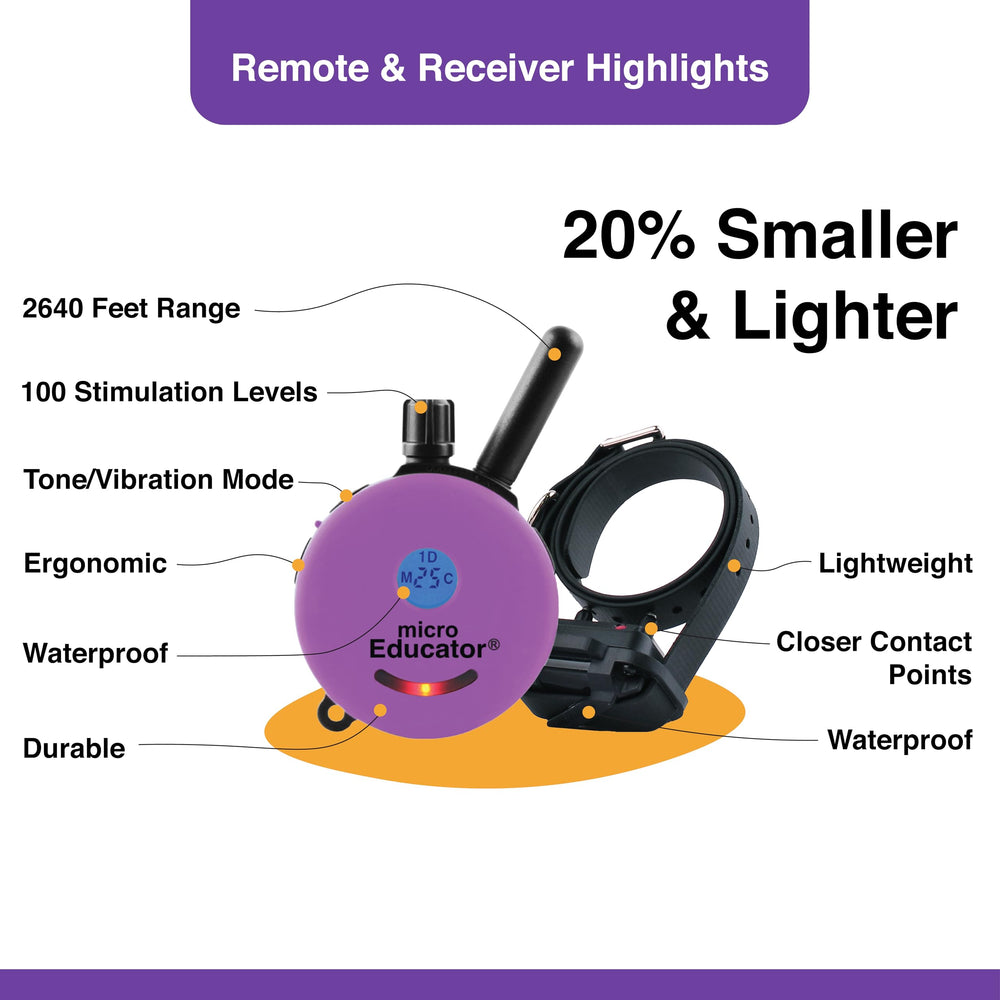 Educator ME-300 adjustable neck strap fits dogs from small to large.