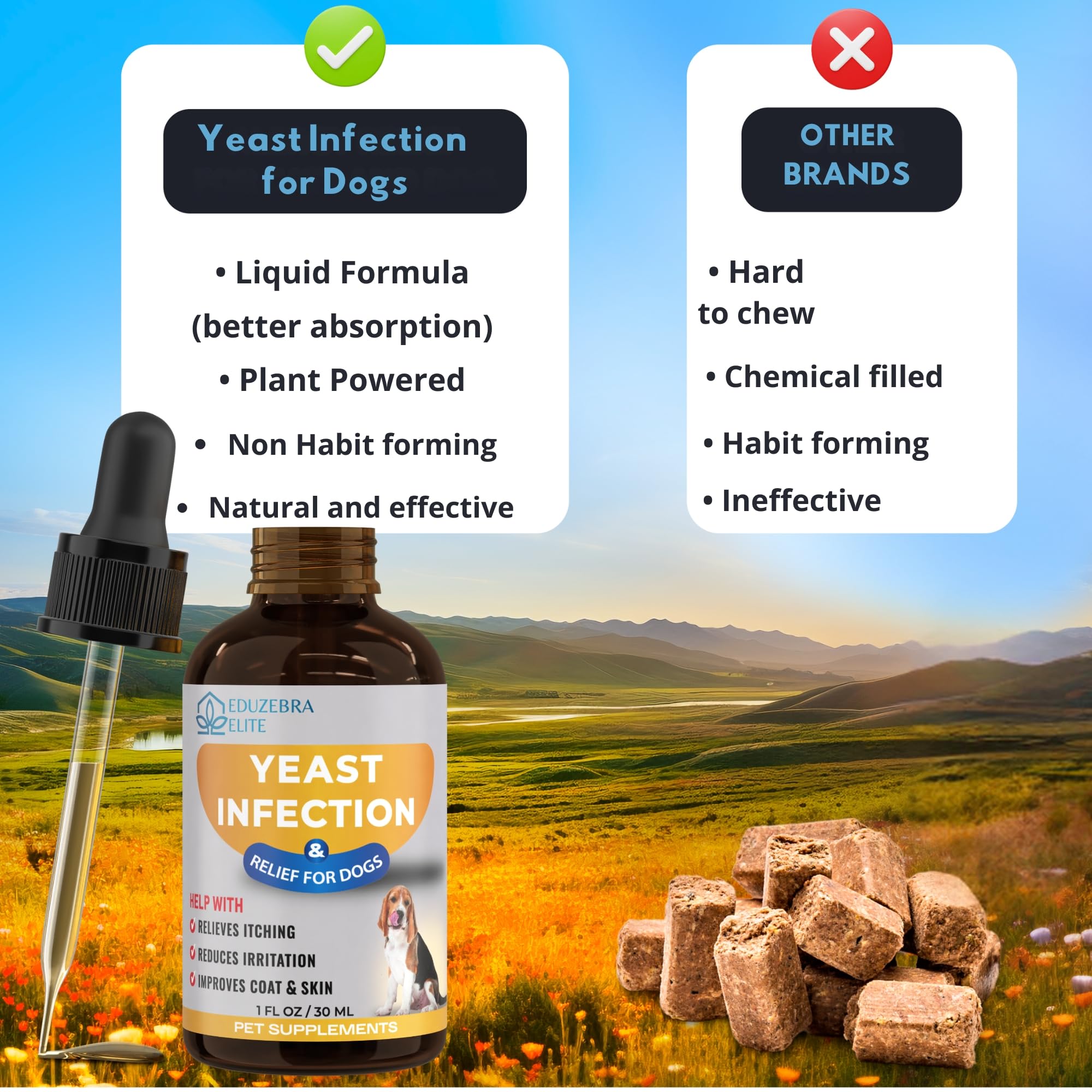 EDUZEBRA dog-coat-glow-after-use suggests holistic well being and a softer coat.