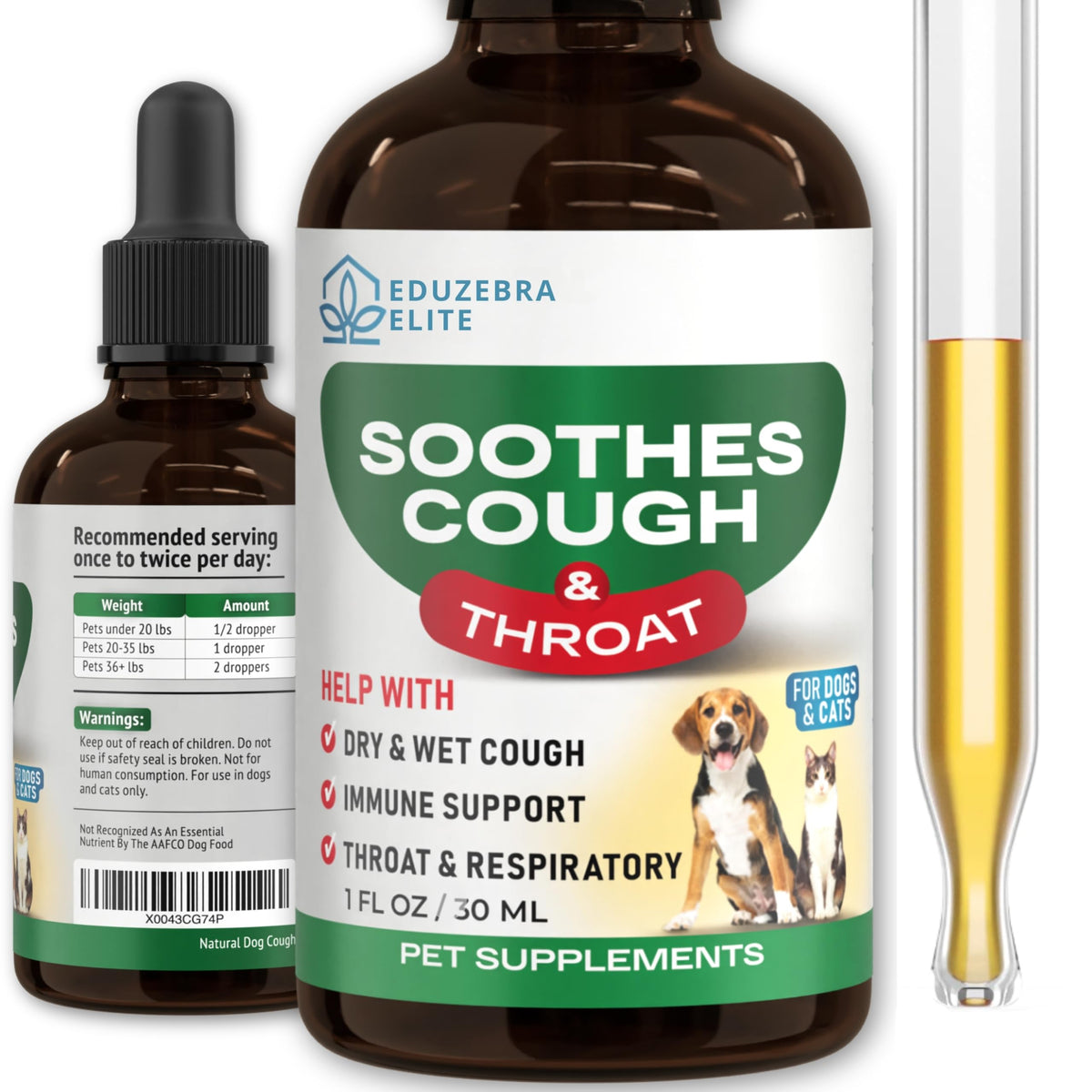 EDUZEBRA Kennel Cough Drops packaging showing portable multisymptom relief
