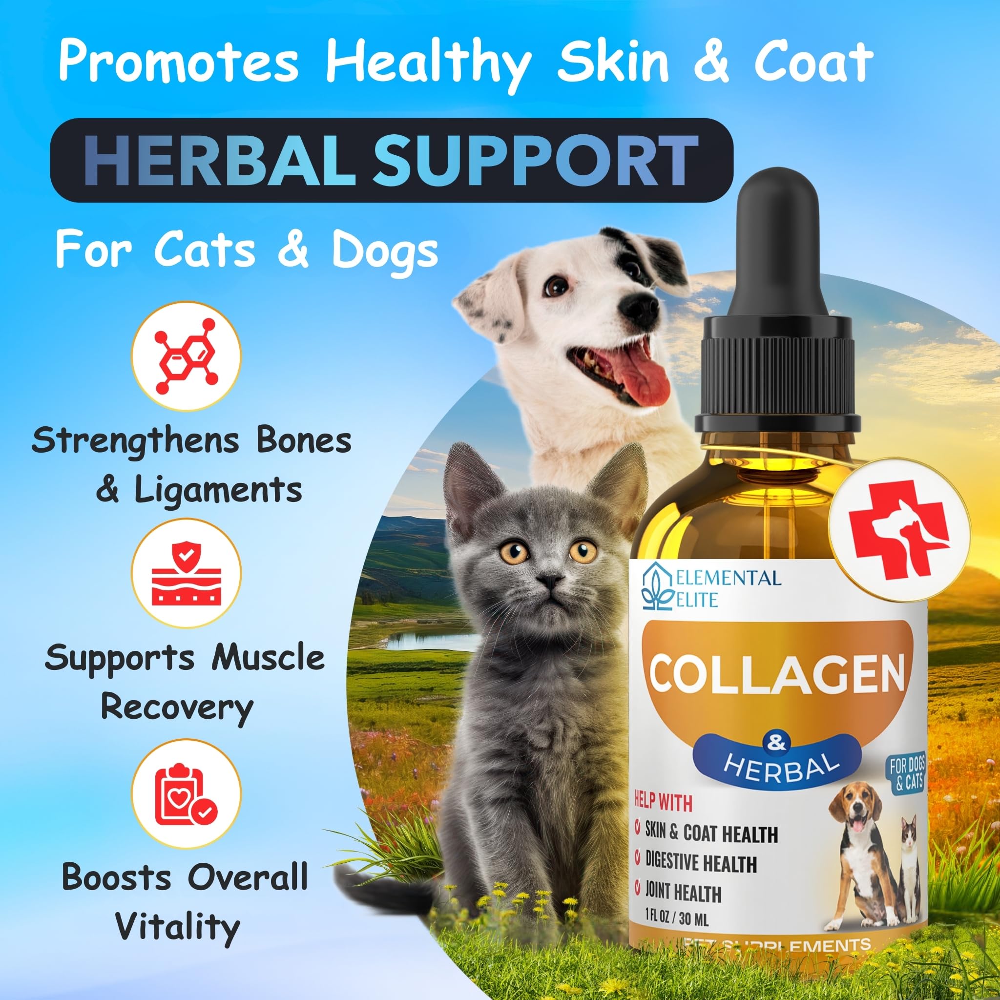 EDUZEBRA liquid collagen for cats enhances skin elasticity and coat vitality.