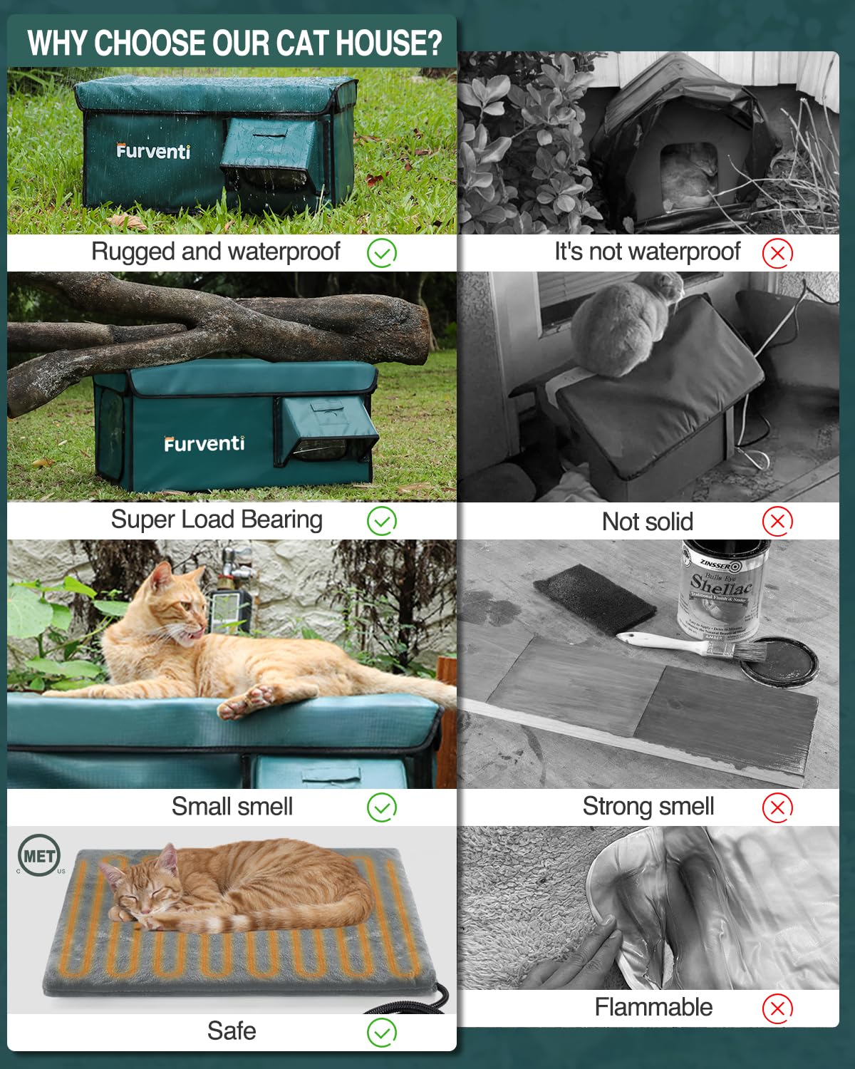 Eekkii deep green outdoor cat house blends with yards while staying weatherproof.