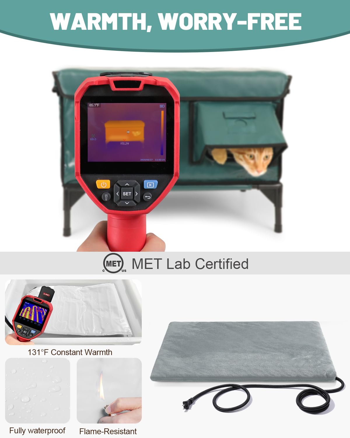 The eekkii heated cat house escape door inside offers a safe retreat if threatened.
