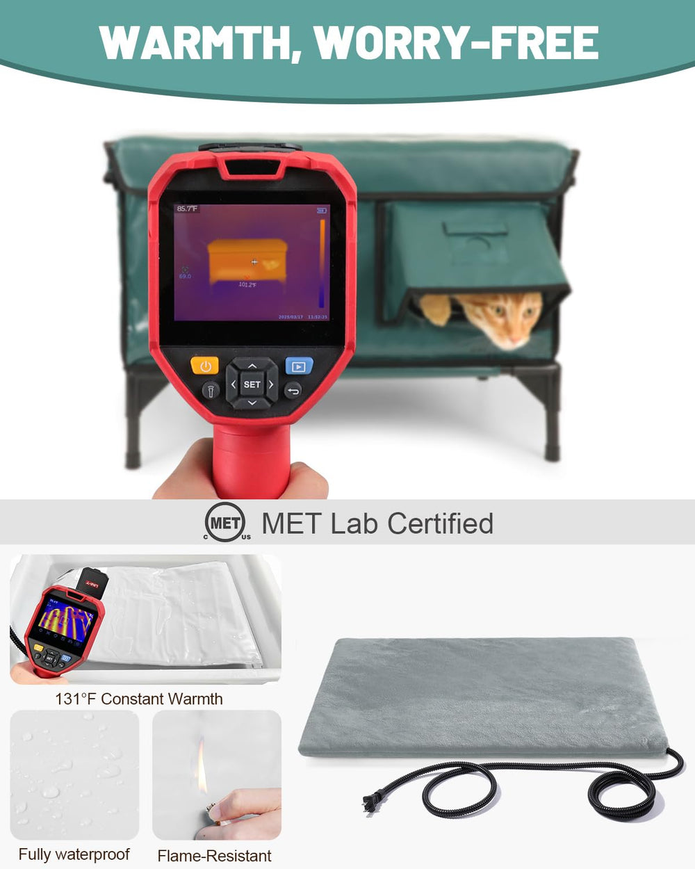 The eekkii heated cat house escape door inside offers a safe retreat if threatened.
