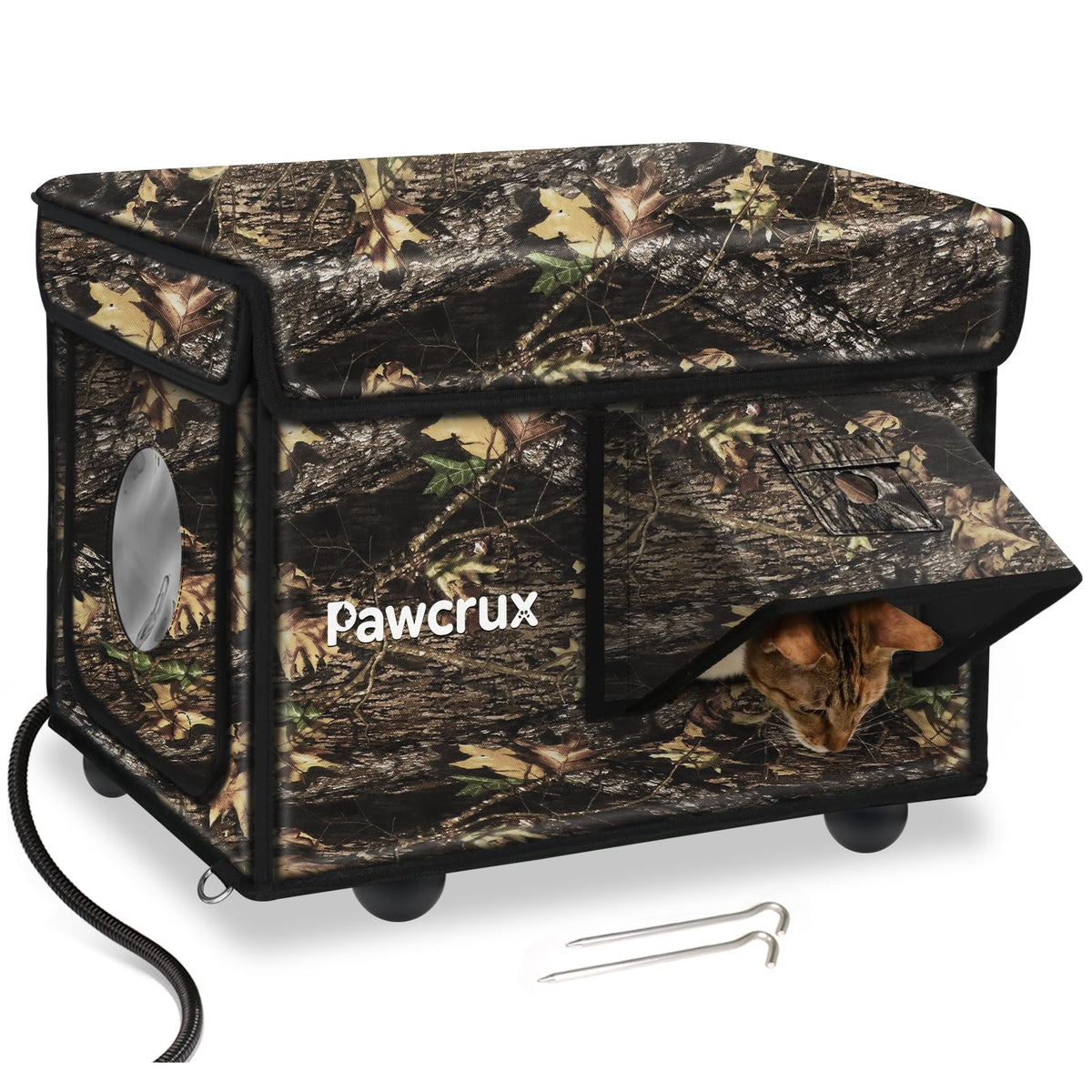 eekkii heated cat house leaf exterior front view shows weatherproof shelter for outdoor cats in all seasons