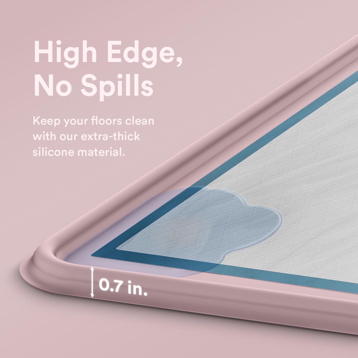 eenk pee pad tray holder pink side profile shows raised lip securing pads
