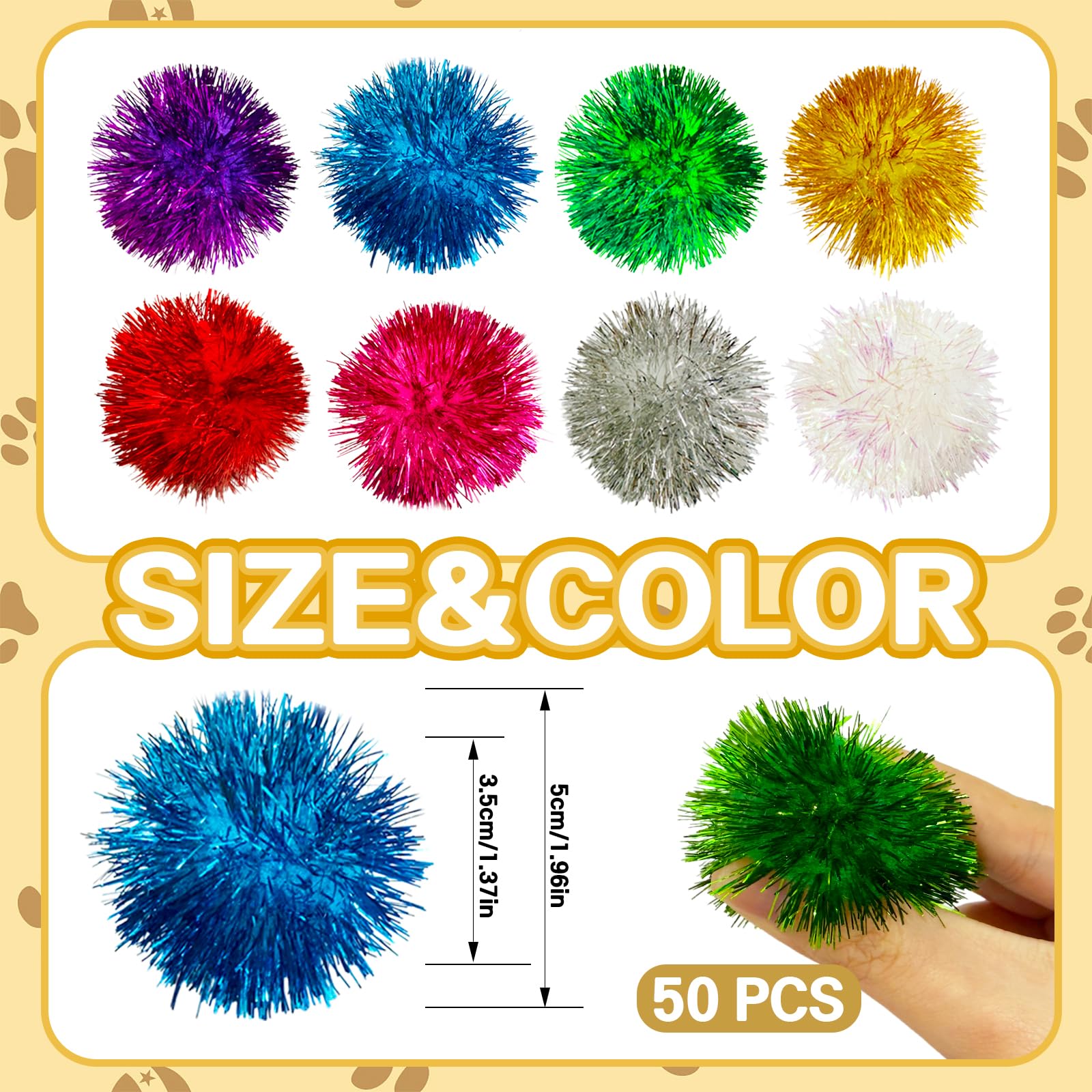 Eerrhhaq 2-inch large pom pom ball close-up with soft texture for gentle batting.