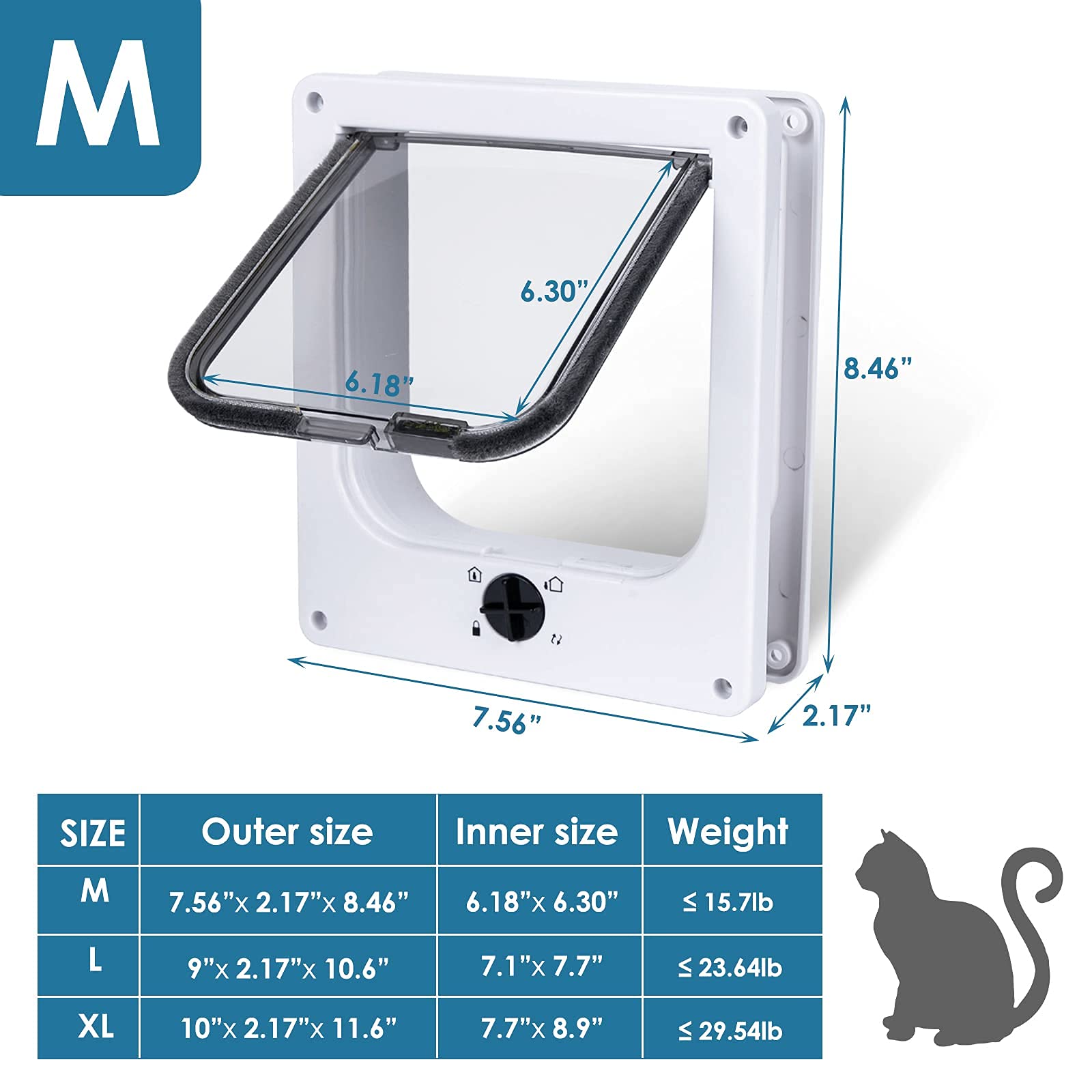 EGETOTA cat door outer-inner sizes highlights compact dimensions for door installation.