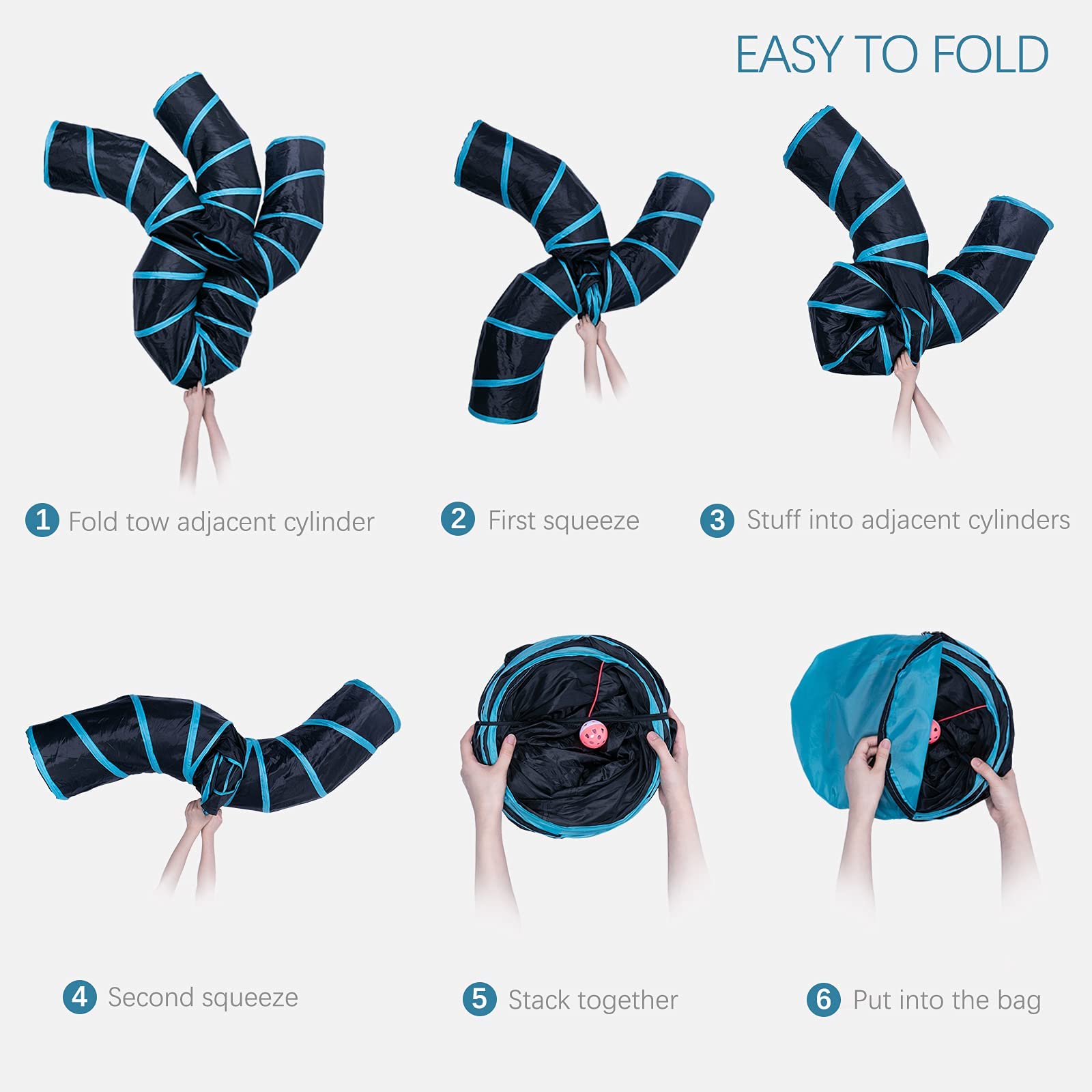 EGETOTA five-way collapsible tunnel folds flat for storage and setup ease.