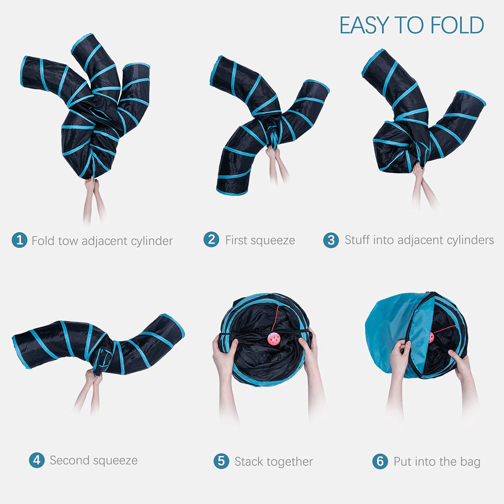 EGETOTA five-way collapsible tunnel folds flat for storage and setup ease.