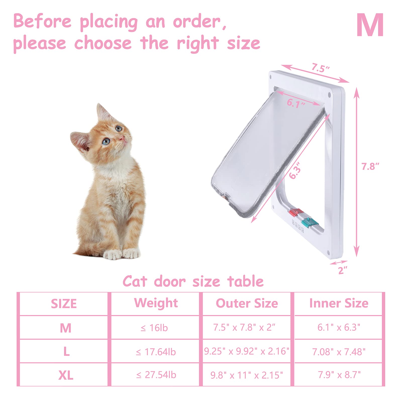 EGETOTA goTeamghjkl cat door flap demonstrates 4-way locking for controlled in-out.