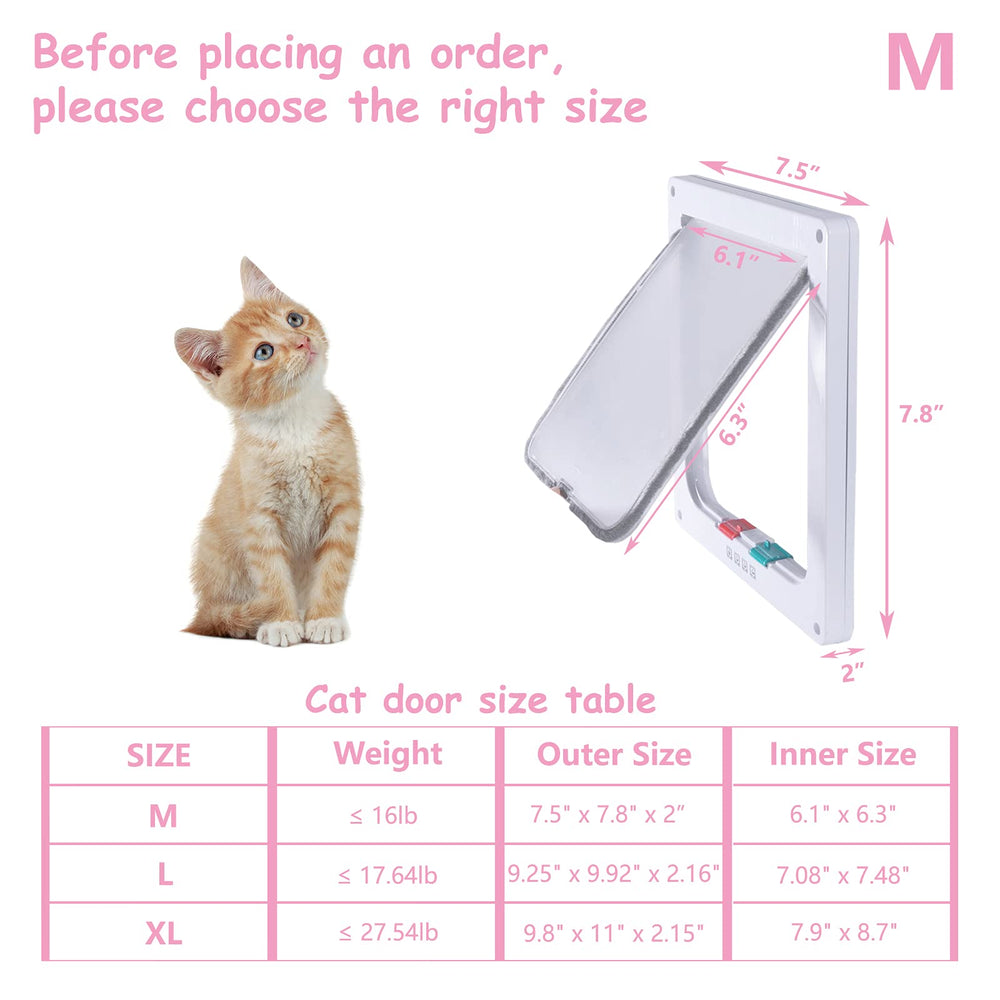 EGETOTA goTeamghjkl cat door flap demonstrates 4-way locking for controlled in-out.