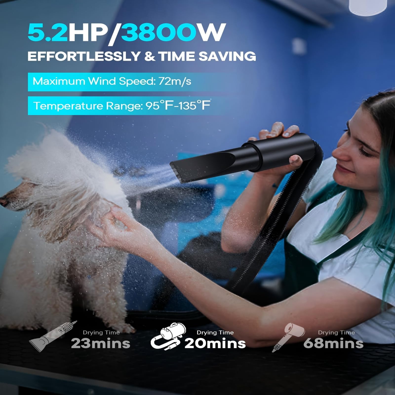 EGFKI Dog Dryer rear view with accessible controls for safe operation
