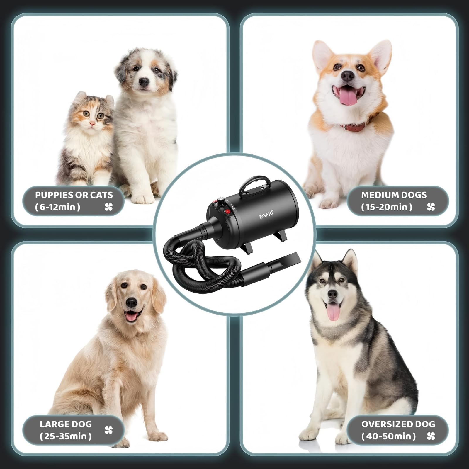 EGFKI Dog-Hair-Dryer included holder keeps grooming station organized