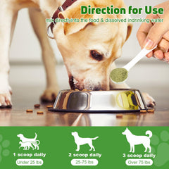 Eglagen dog dental powder on food illustrates simple sprinkle application