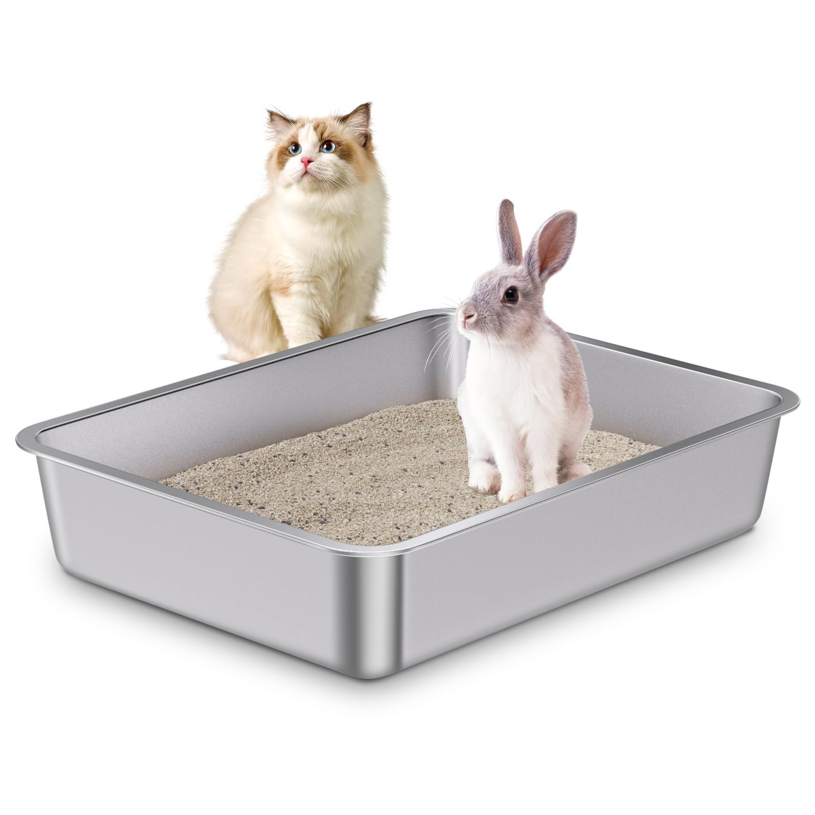 EGMEHOAD stainless-steel cat litter box with open top for easy access and cleaning