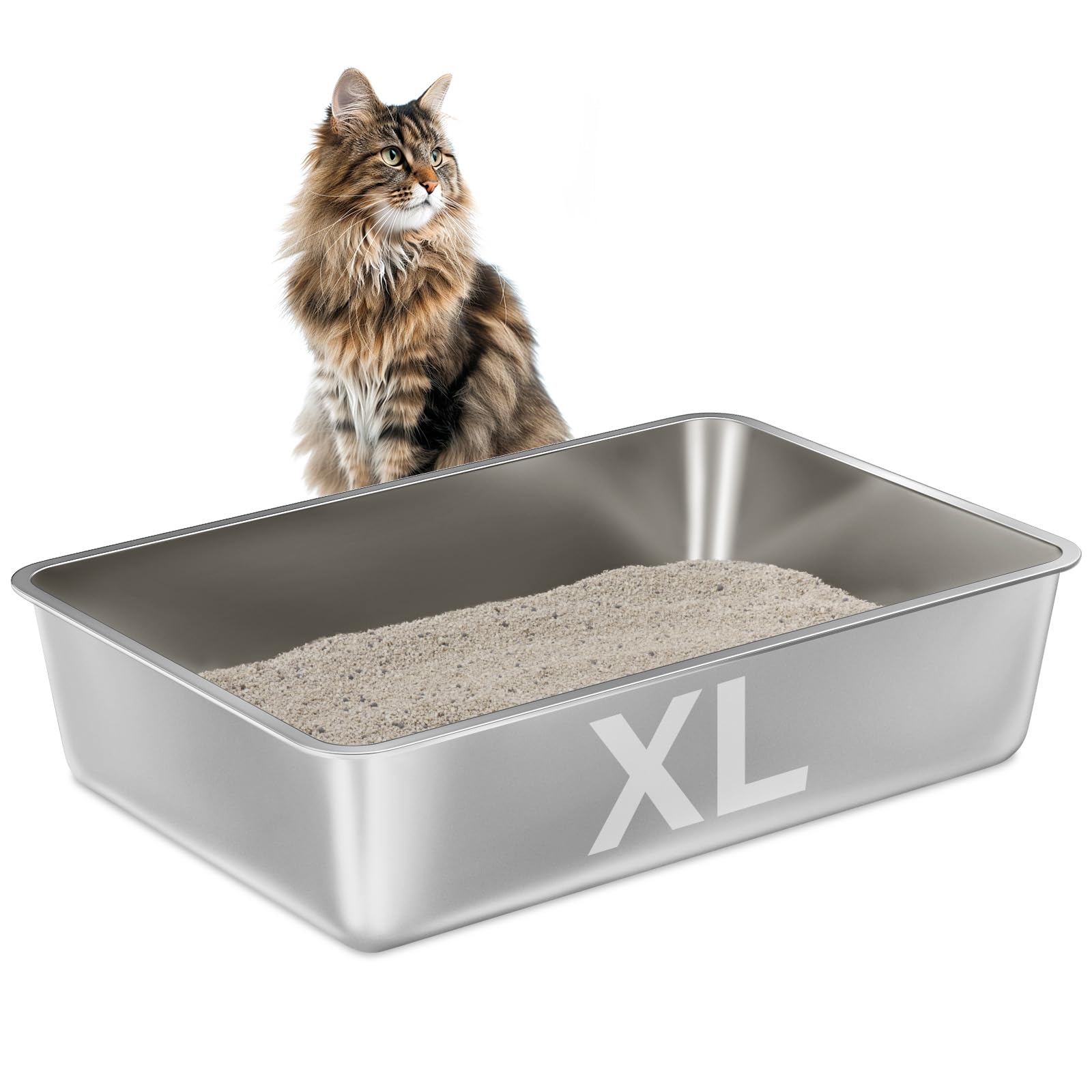 EGMEHOAD stainless steel litter box high sides support cats up to 15 pounds